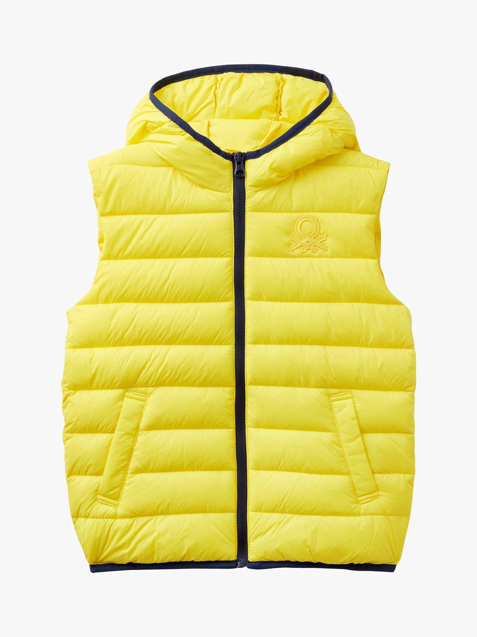 Benetton Kids' Contrast Trim Hooded Puffer Gilet, Yellow