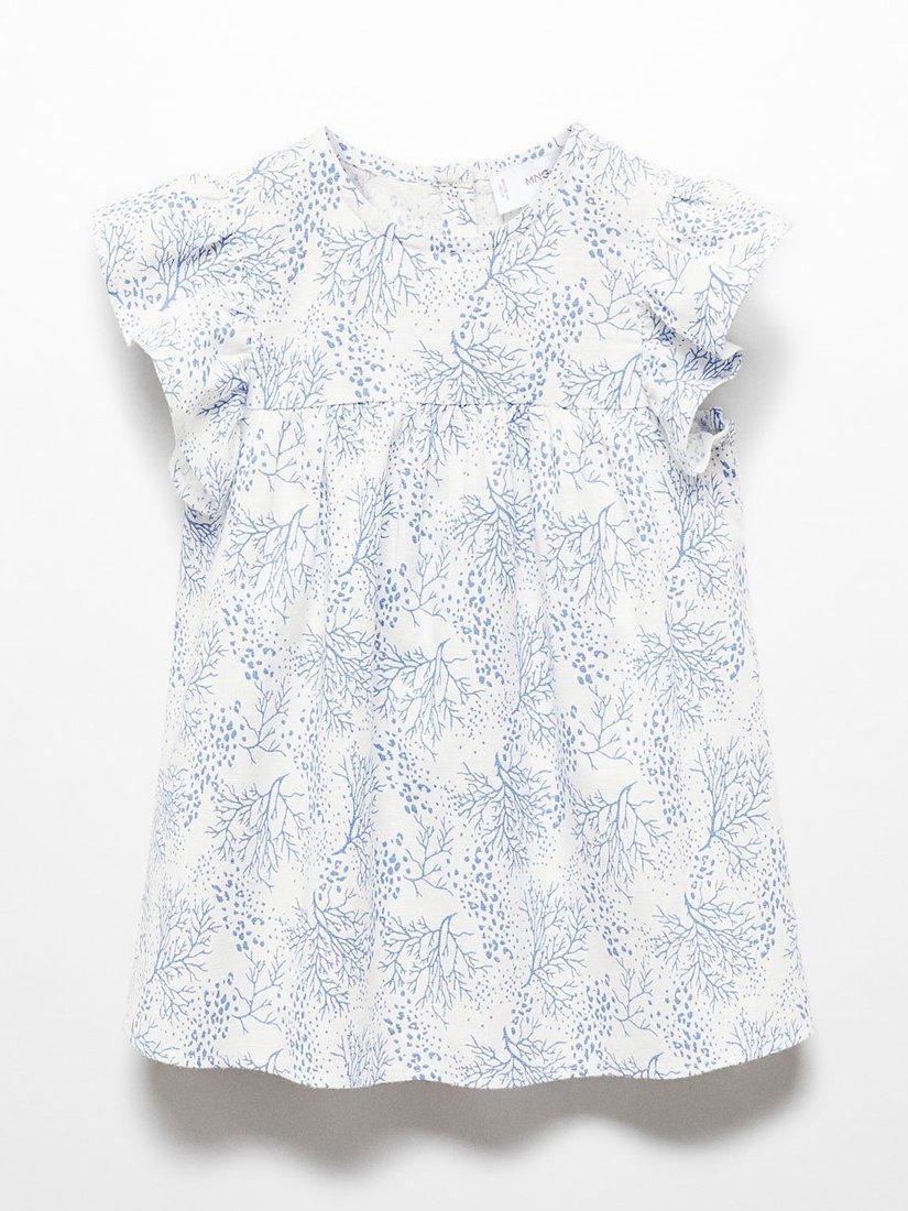 Mango Kids' Gluglu Branch Print Ruffle Blouse, Natural White