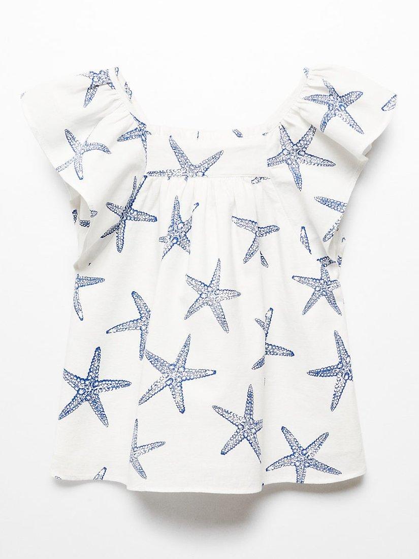 Mango Baby Starfish Print Dress, Natural White