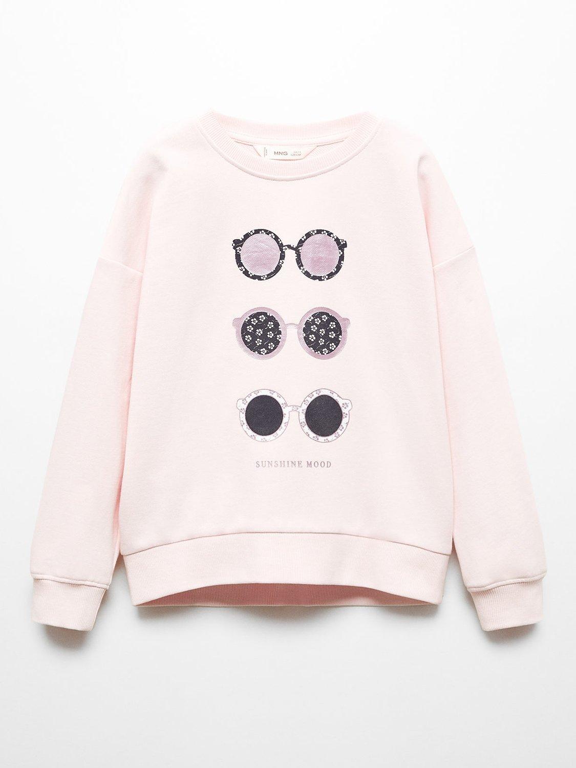 Mango Kids' Dublini Sunglasses Graphic Sweatshirt, Light Pastel Pink