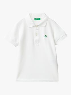 Benetton Kids' Cotton Short Sleeve Polo Shirt, Optical White