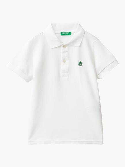 Benetton Kids' Cotton Short Sleeve Polo Shirt, Optical White