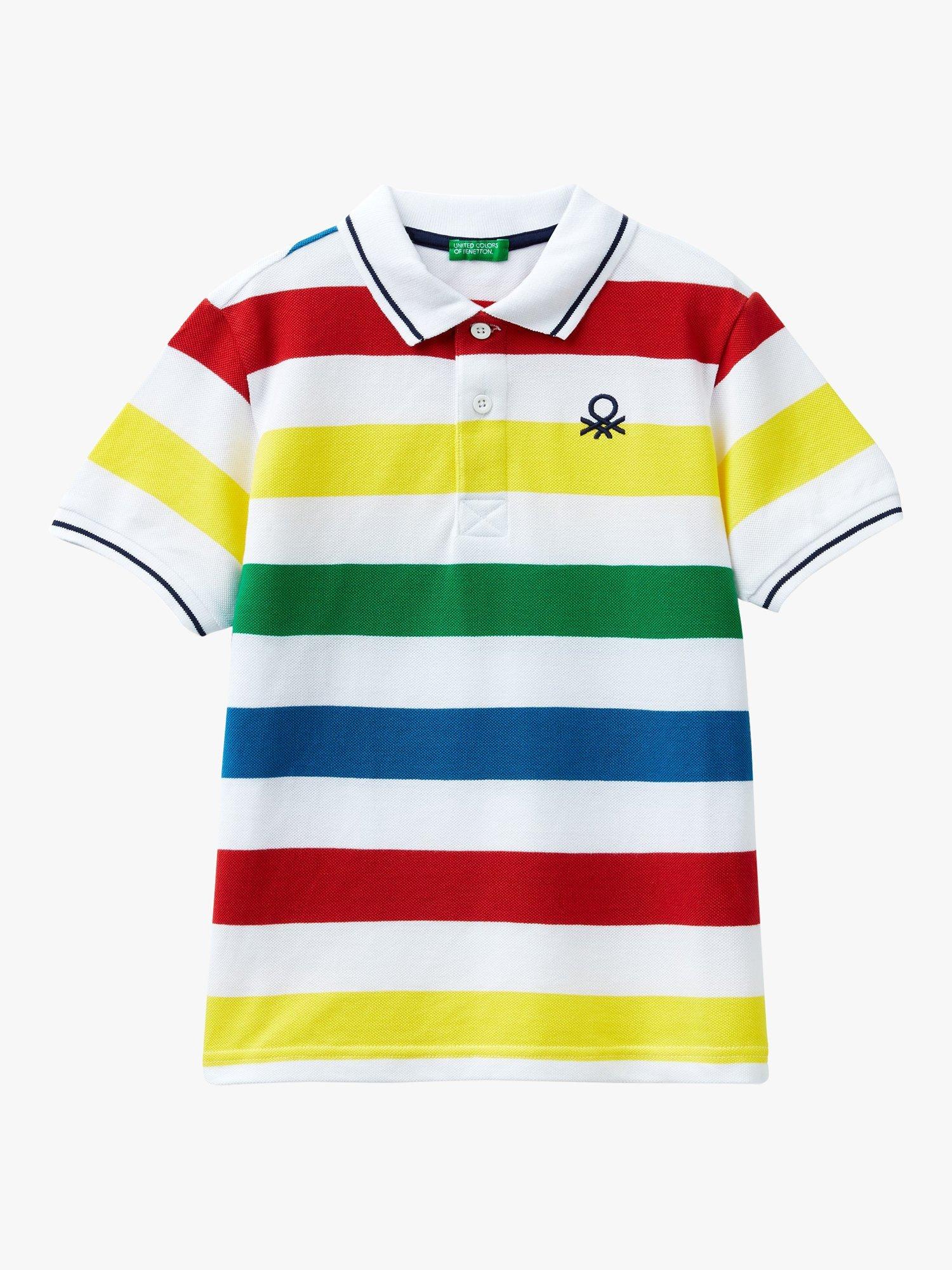 Benetton Kids' Stripe Short Sleeve Polo Shirt, White/Multi