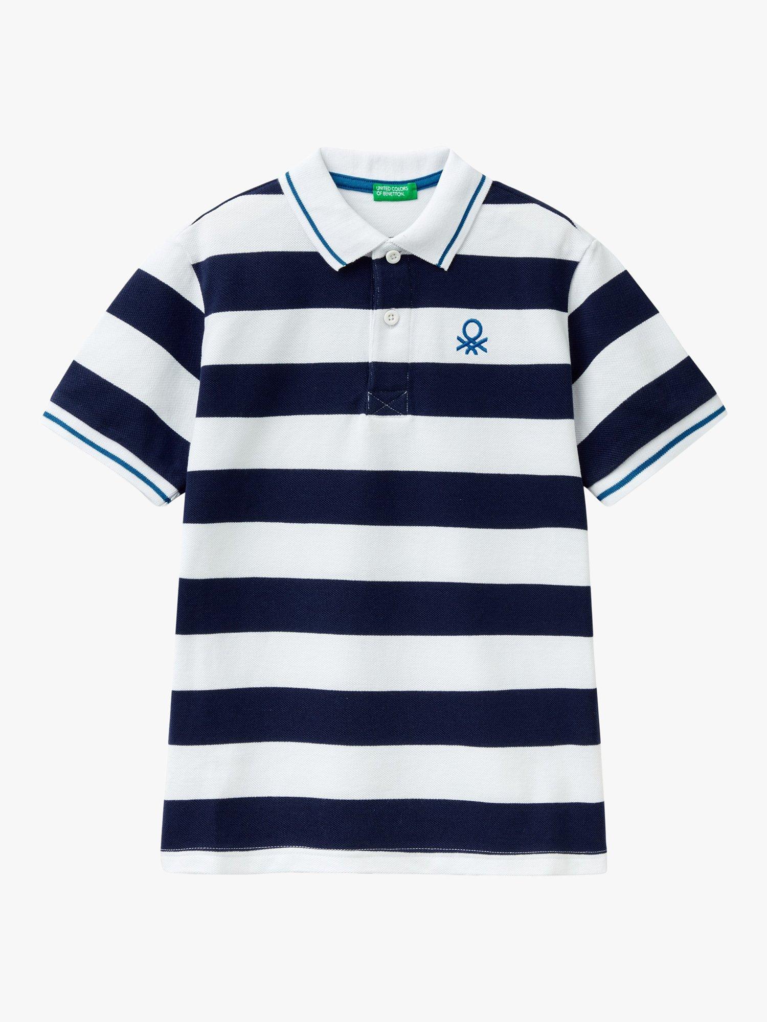 Benetton Kids' Stripe Short Sleeve Polo Shirt, Navy/Multi
