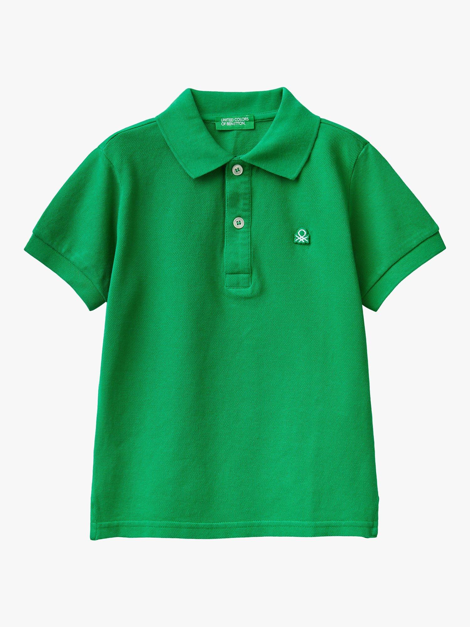 Product image 1 of 2, which shows Benetton Kids' Cotton Short Sleeve Polo Shirt, Intense Green, 18-24 months