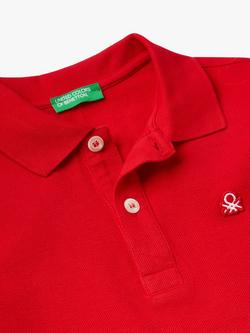 Benetton Kids' Cotton Short Sleeve Polo Shirt - view 2, Dark Red