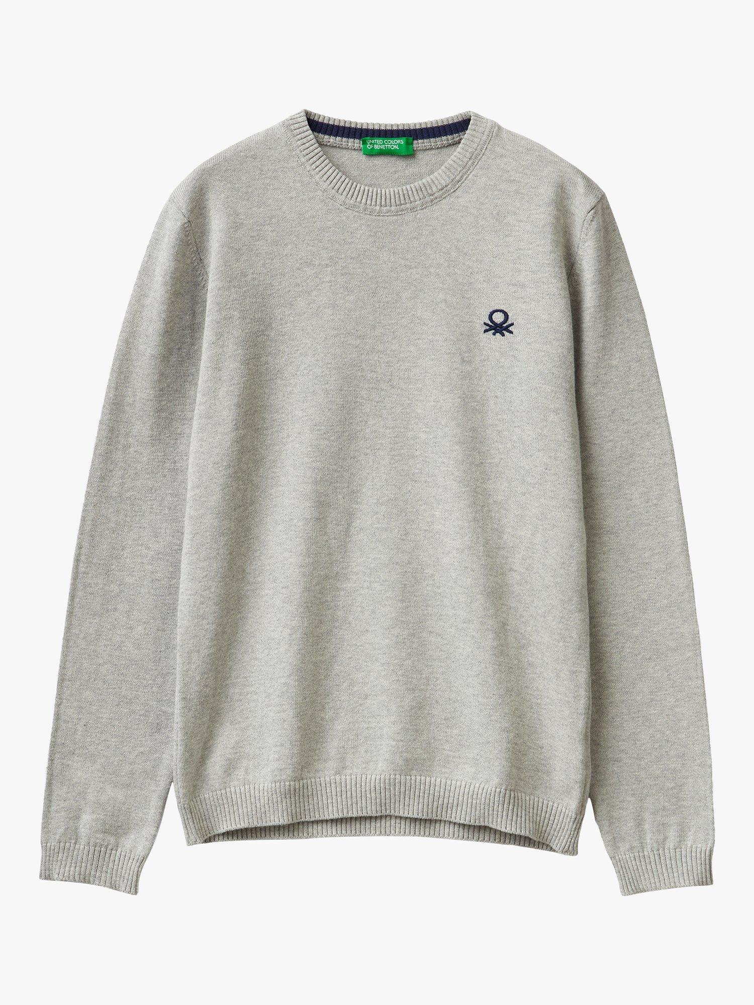 Benetton Kids' Easy Care Crew Neck Jumper, Medium Melange Grey