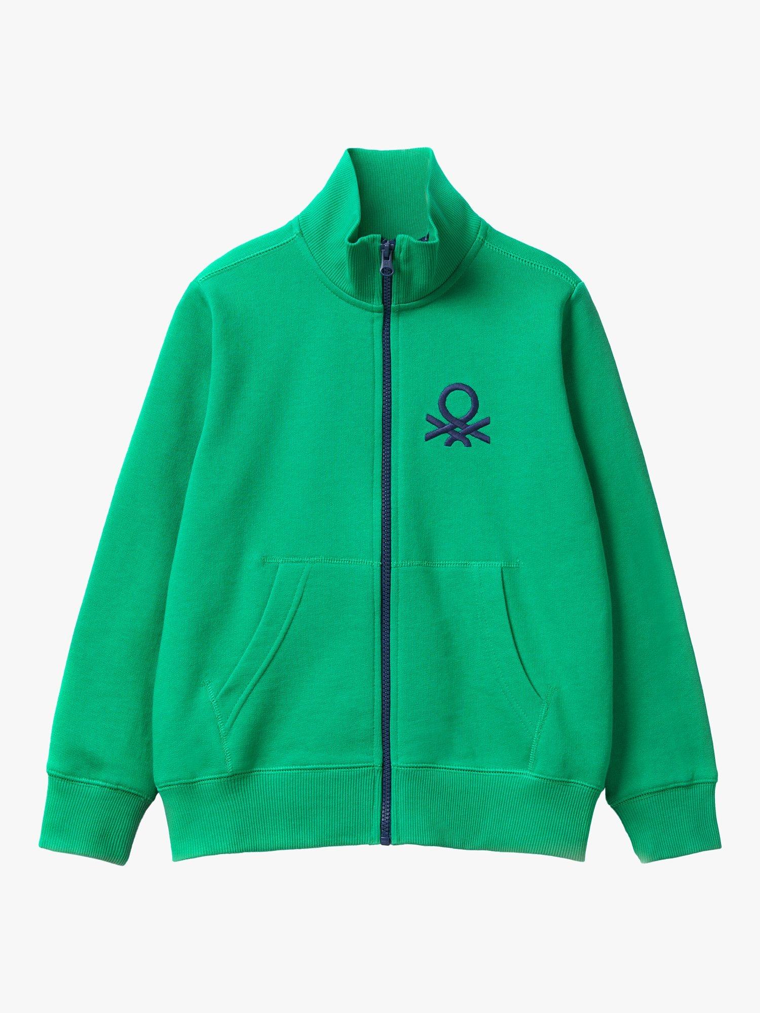 Product image 1 of 2, which shows Benetton Kids' Logo Zip Through Rib Collar Sweatshirt, Intense Green, 6-7 years