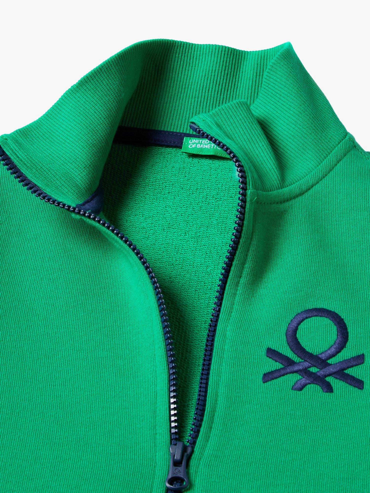 Product image 2 of 2, which shows Benetton Kids' Logo Zip Through Rib Collar Sweatshirt, Intense Green, 6-7 years