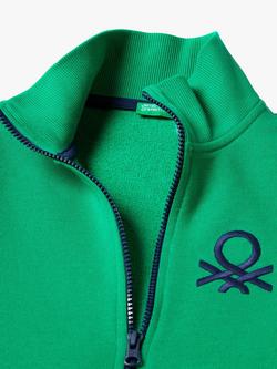 Benetton Kids' Logo Zip Through Rib Collar Sweatshirt - view 2, Intense Green