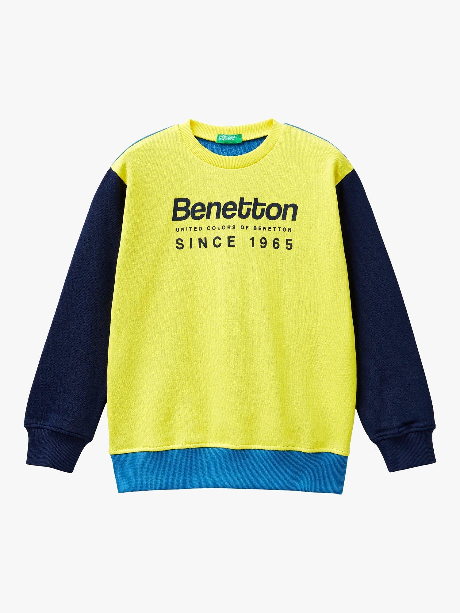 Benetton Kids' Logo Crew Neck Sweatshirt, Yellow/Multi