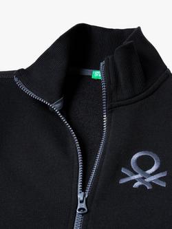 Benetton Kids' Logo Zip Through Rib Collar Sweatshirt - view 2, Black