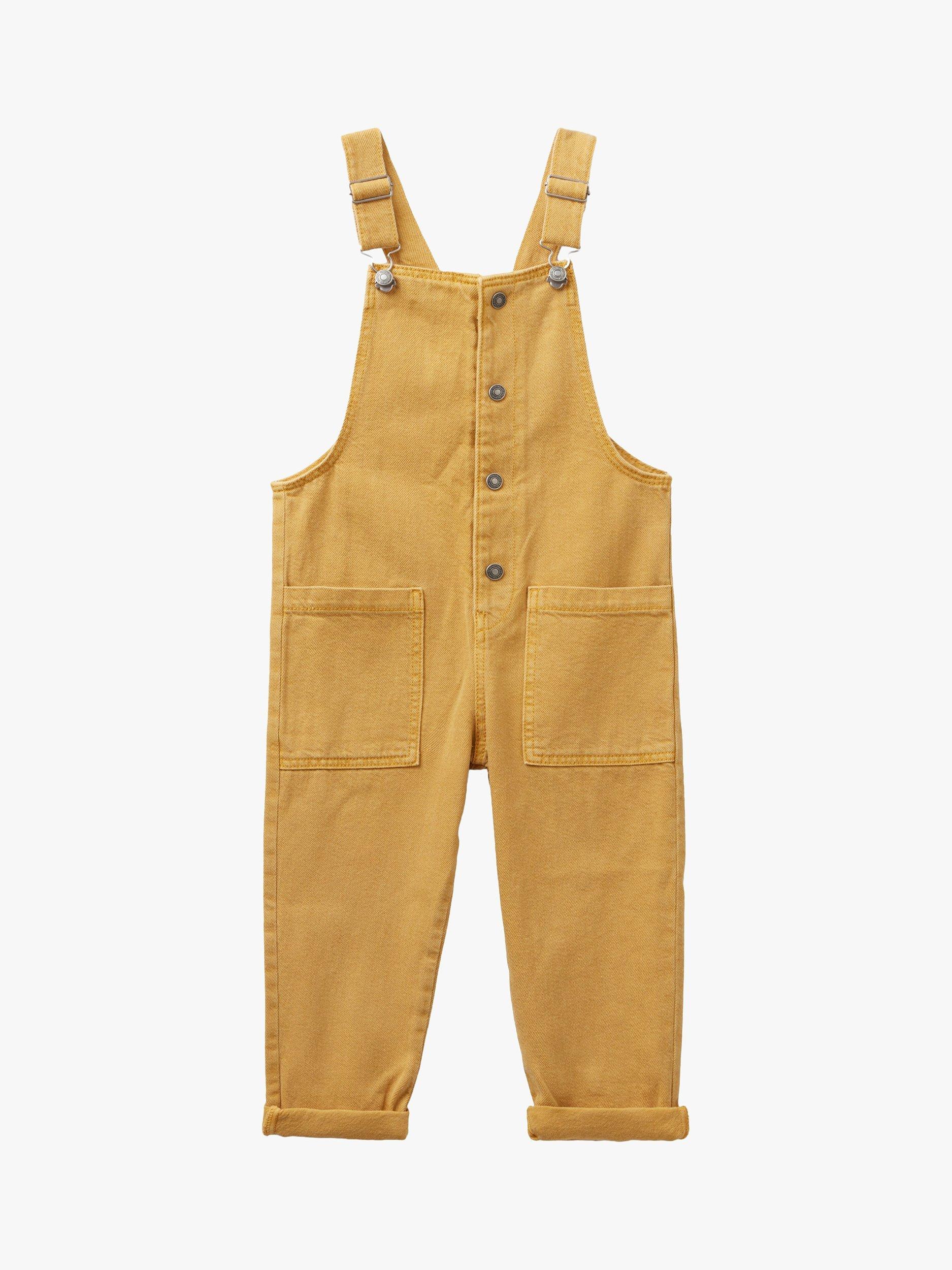 Benetton Kids' Half Button Down Dungarees, Ochre