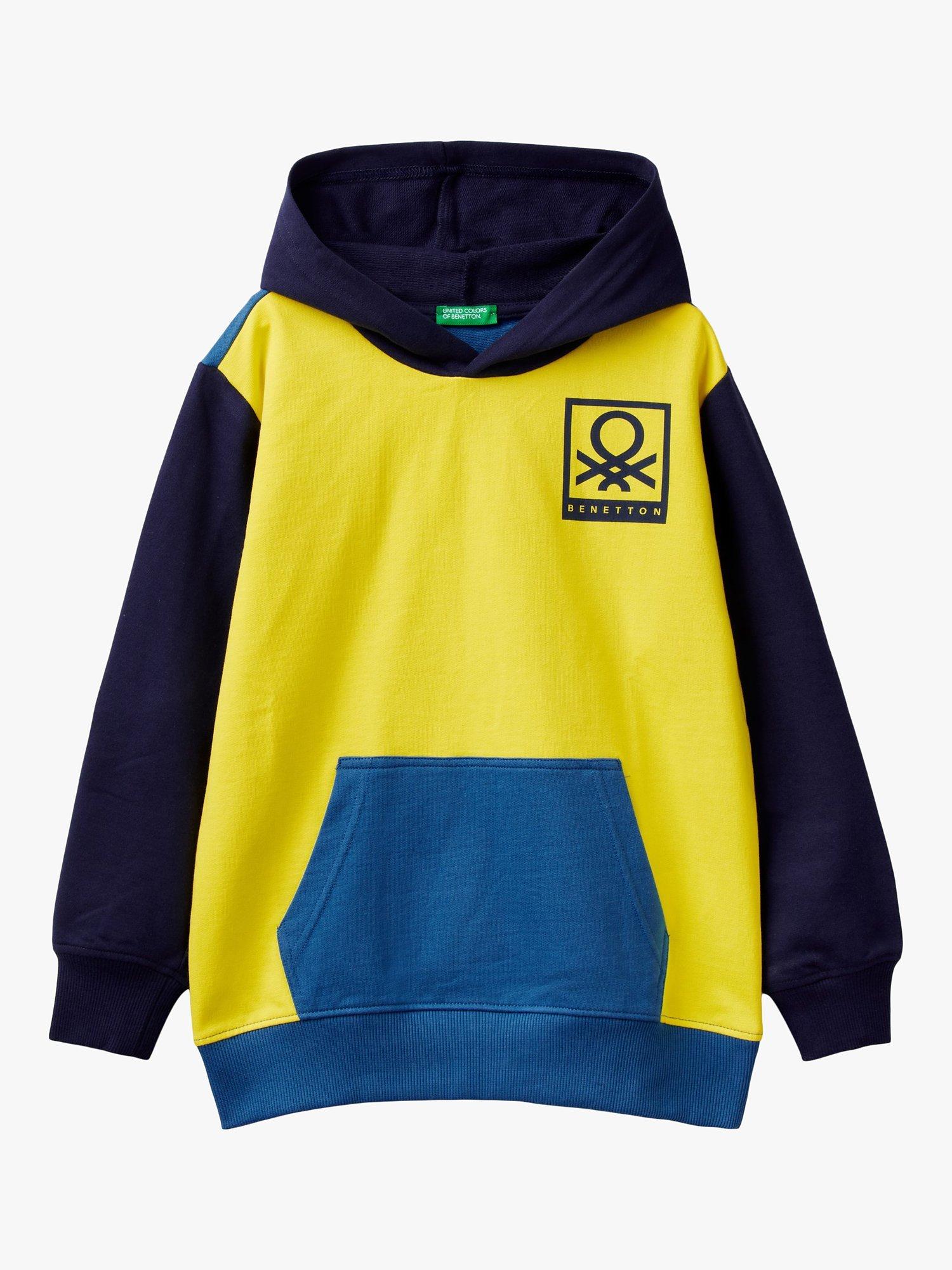 Benetton Kids' Cotton Colour Block Hoodie, Yellow/Multi