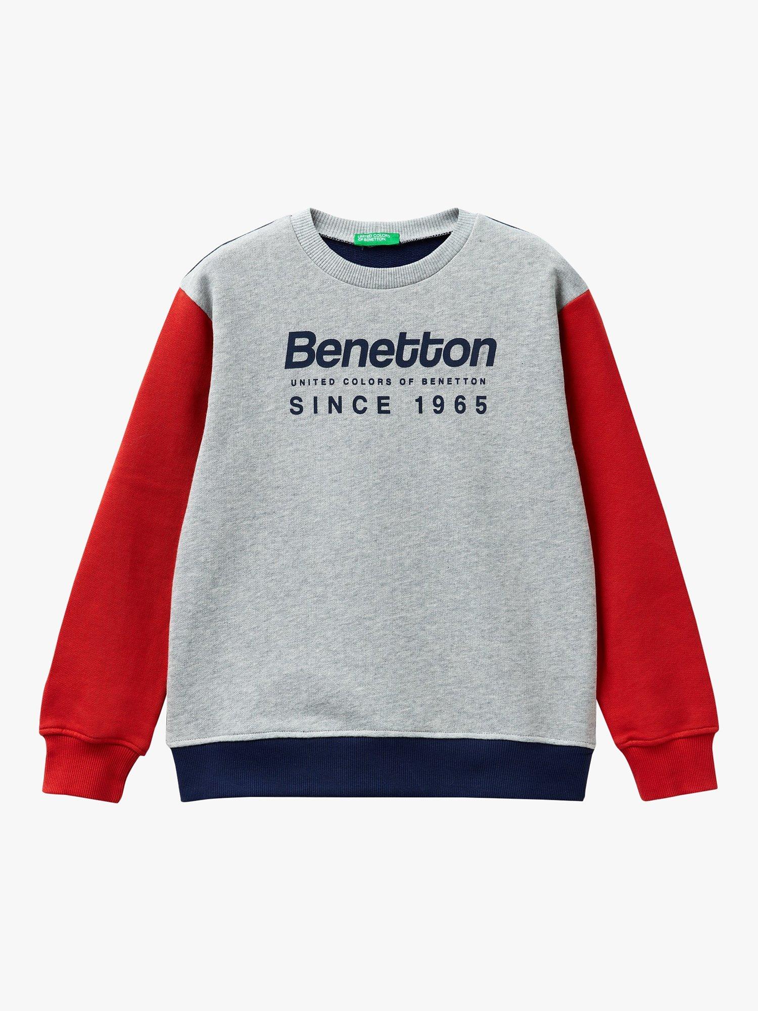 Benetton Kids' Logo Crew Neck Sweatshirt, Grey/Multi
