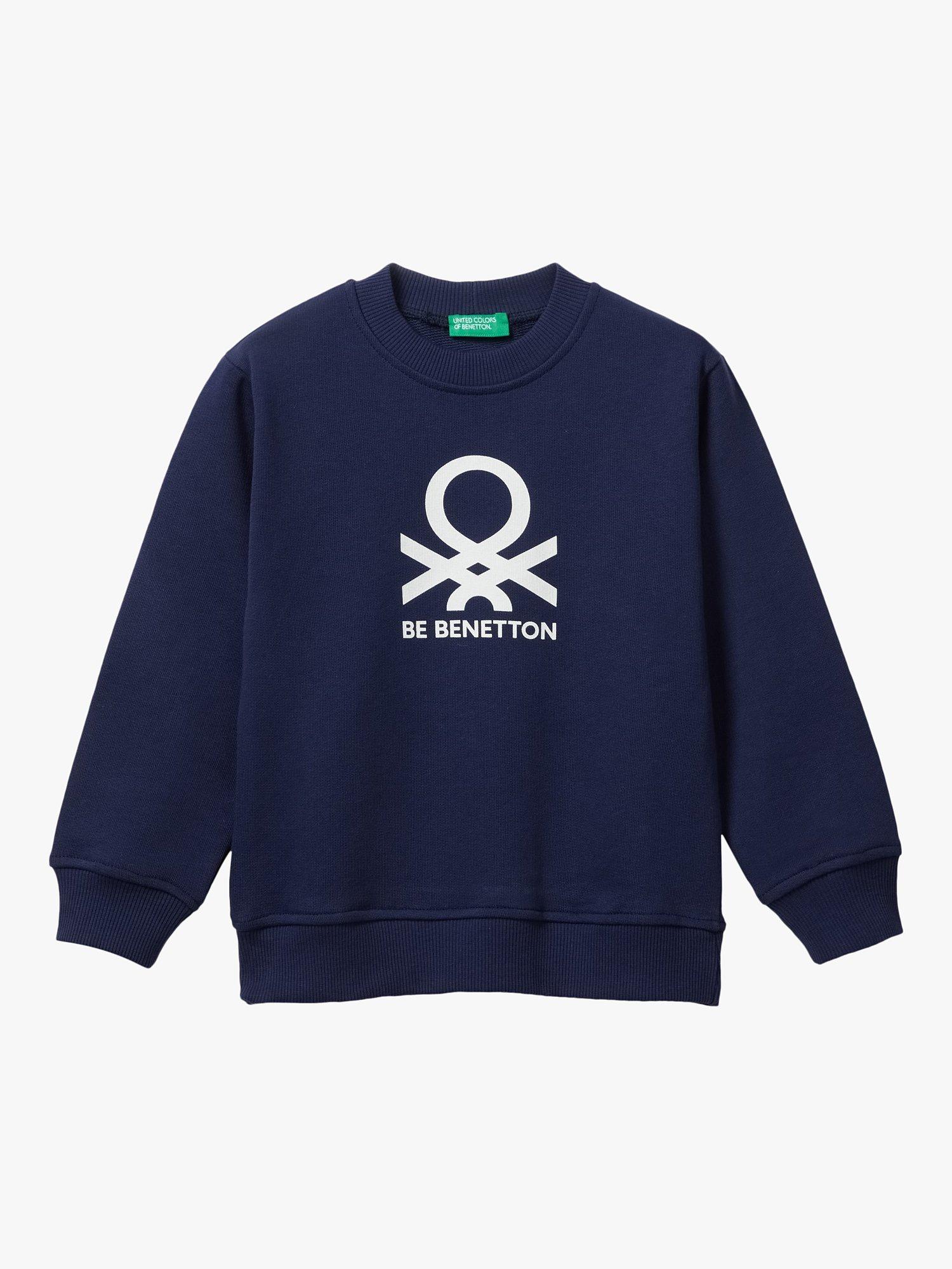 Benetton Kids' Logo Crew Neck Sweatshirt, Night Blue