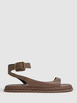 Reiss Gabi Plait Sole Leather Sandals, Tan, Tan
