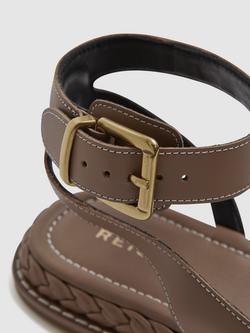 Reiss Gabi Plait Sole Leather Sandals, Tan - view 2, Tan
