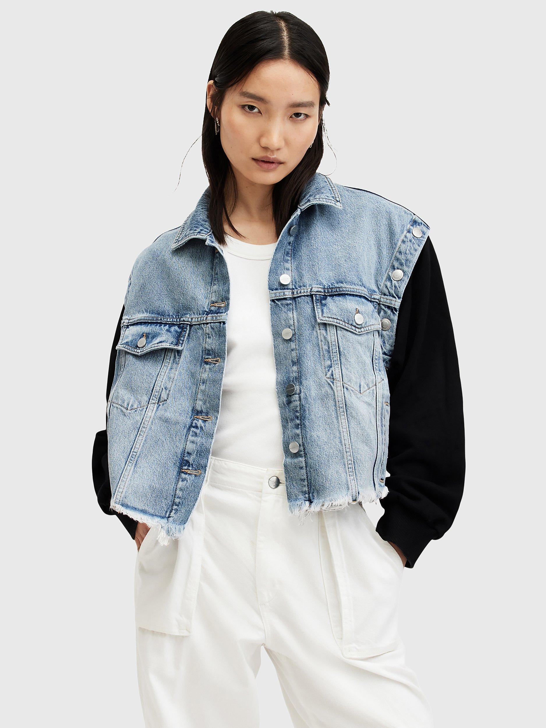 AllSaints Chlo 2-In-1 Oversized Denim Jacket, Light Indigo/Navy