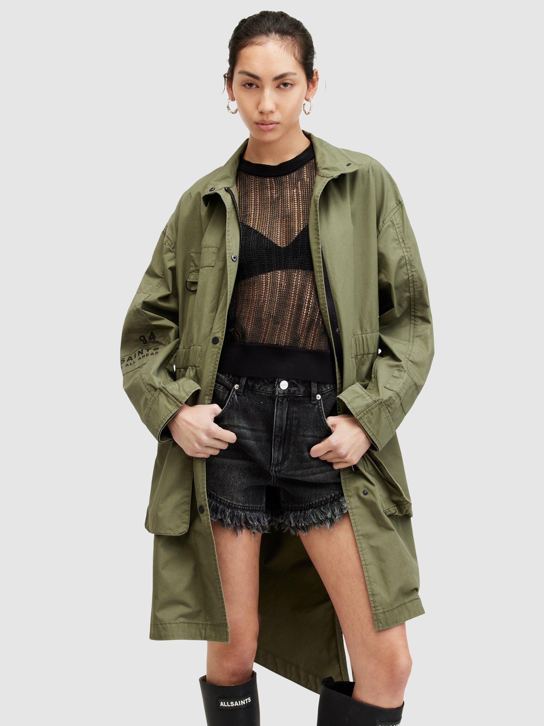 AllSaints Milla Longline Parka, Khaki Green