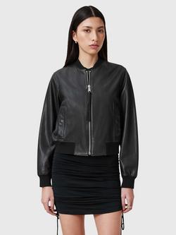 AllSaints Orten Leather Bomber Jacket, Black, Black