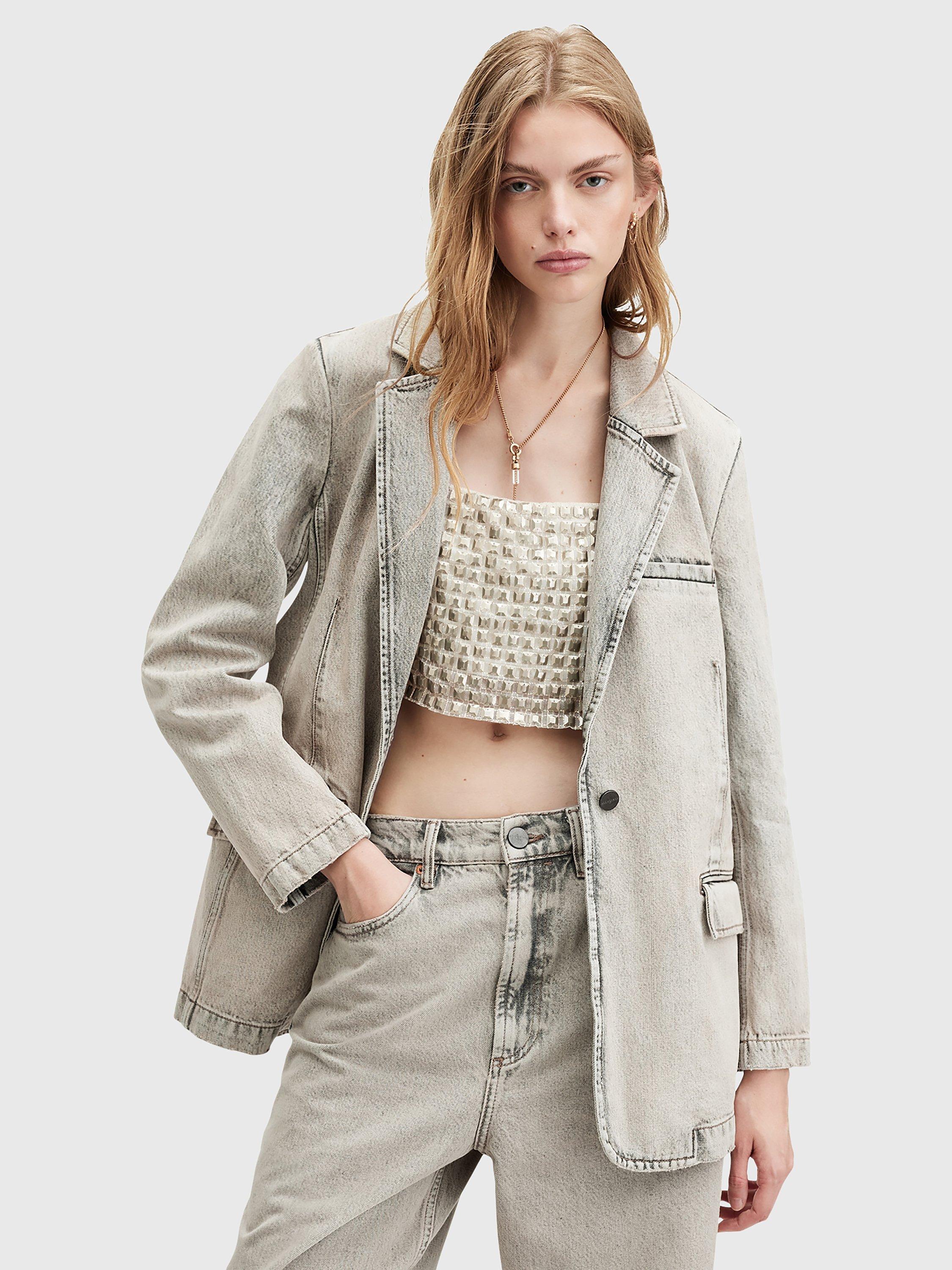 AllSaints Ever Denim Blazer, Sand Grey