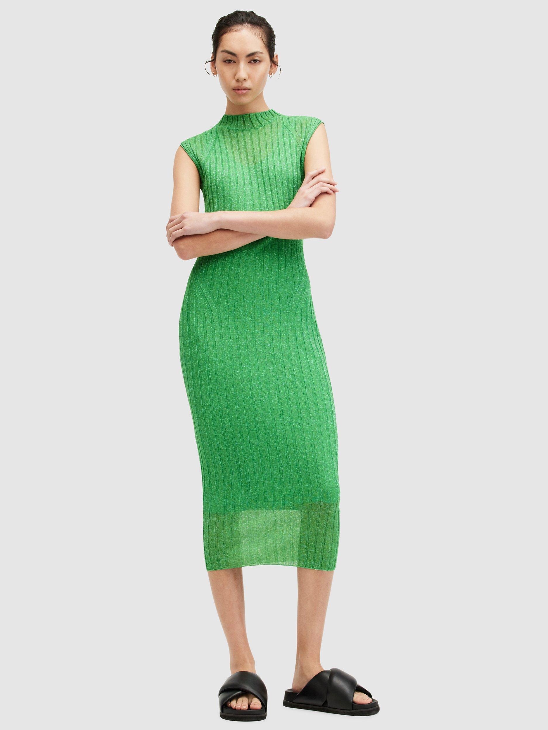 AllSaints Patrice Midi Dress, Bright Green