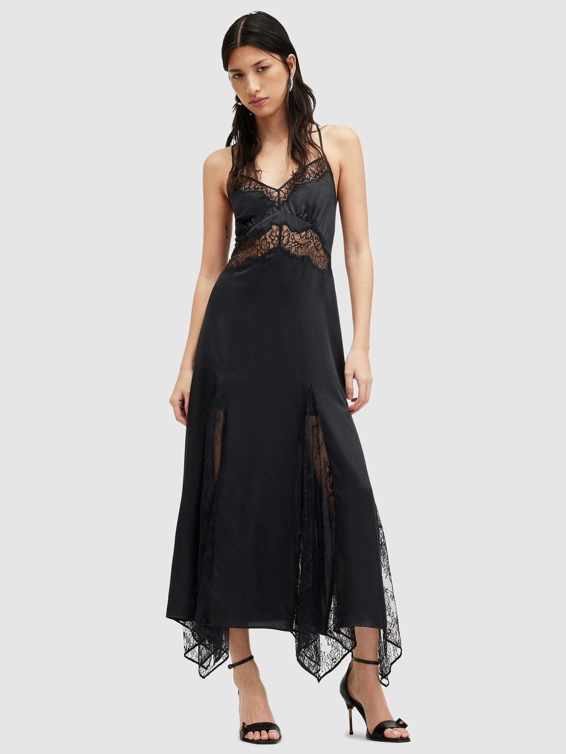 AllSaints Jasmine Silk Blend Midi Dress, Black