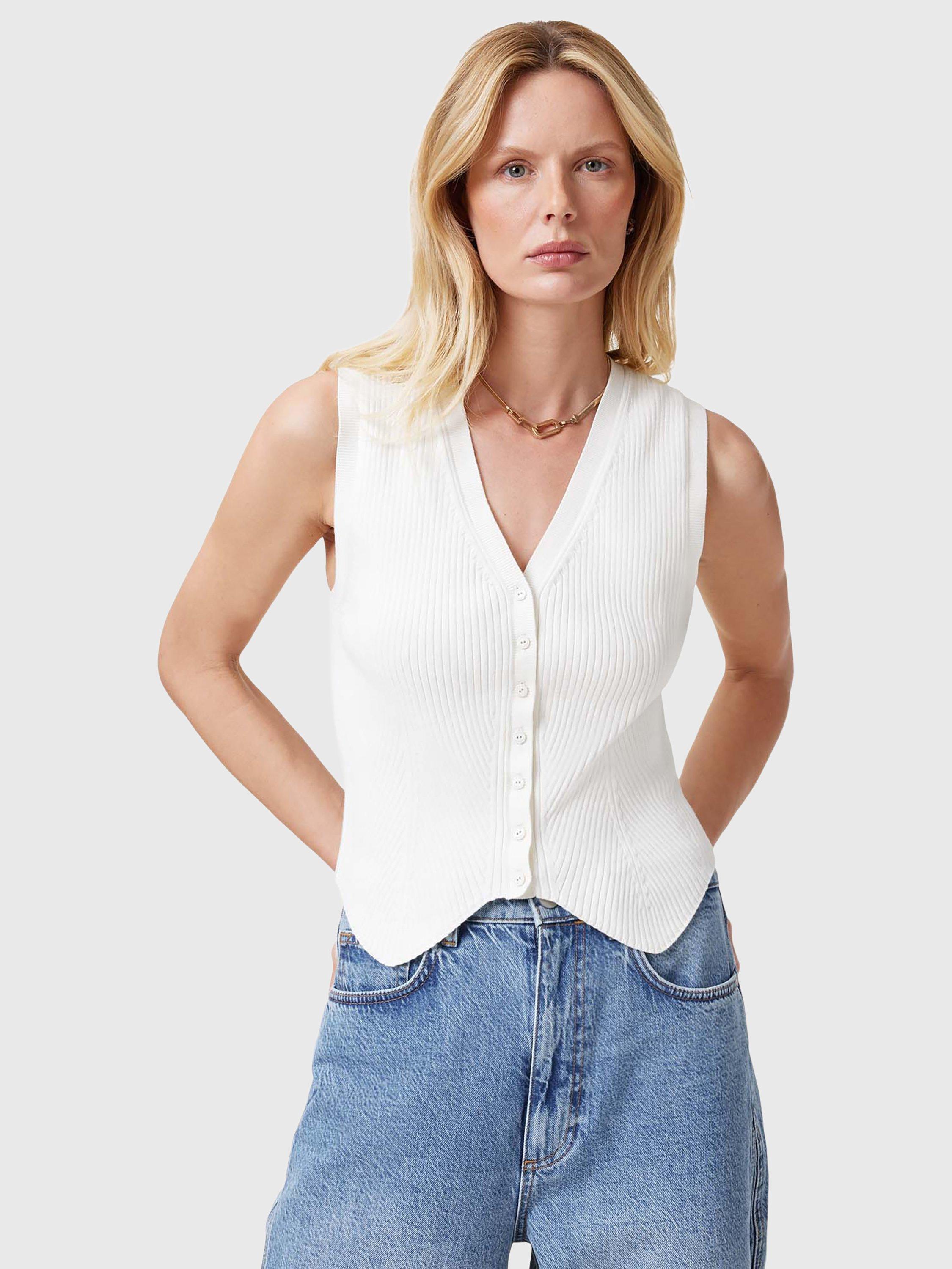 AllSaints Cruz Button Through Ribbed Sleeveless Top, Chalk White