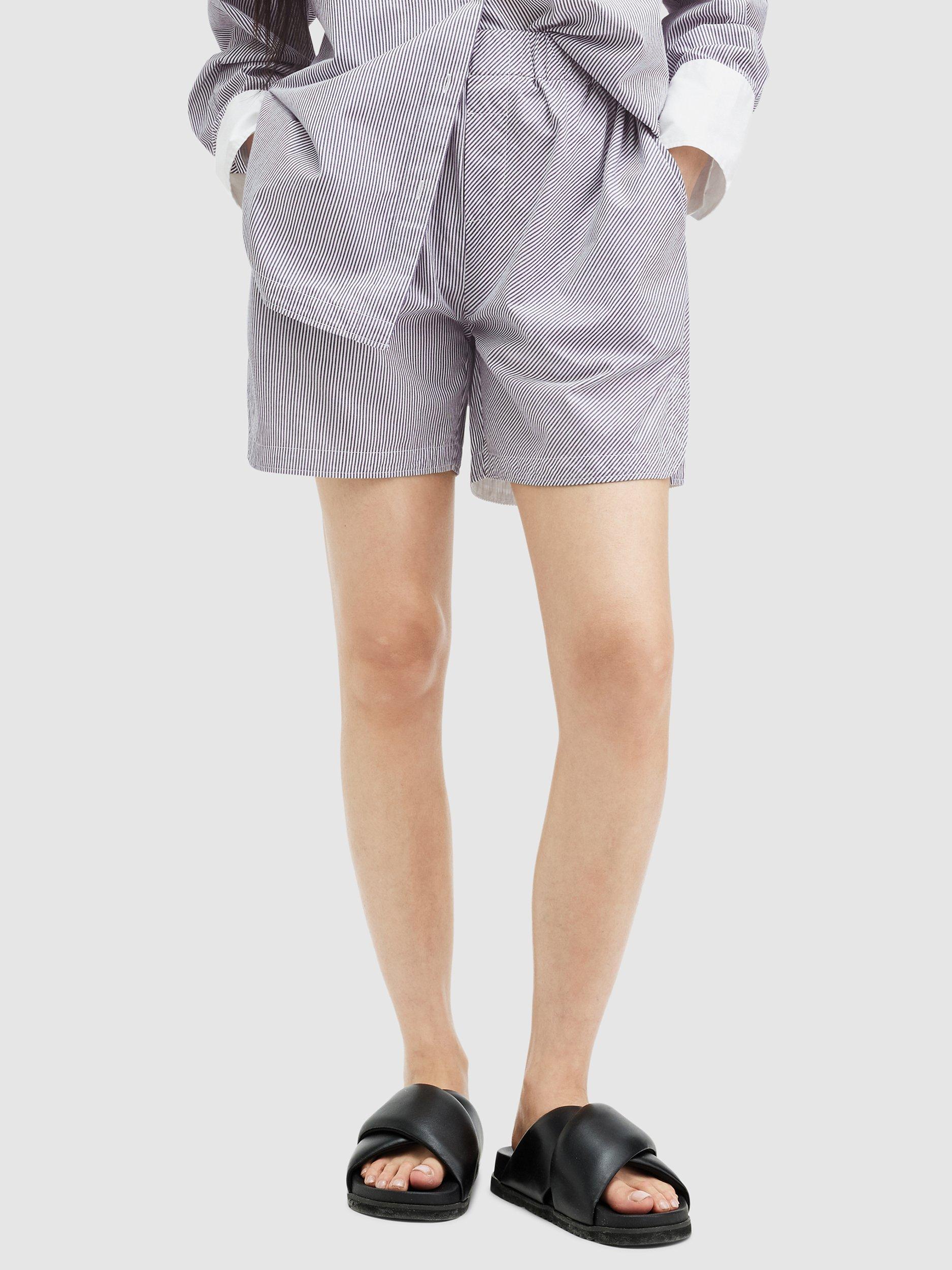 AllSaints Karina Organic Cotton Shorts, Blue/White