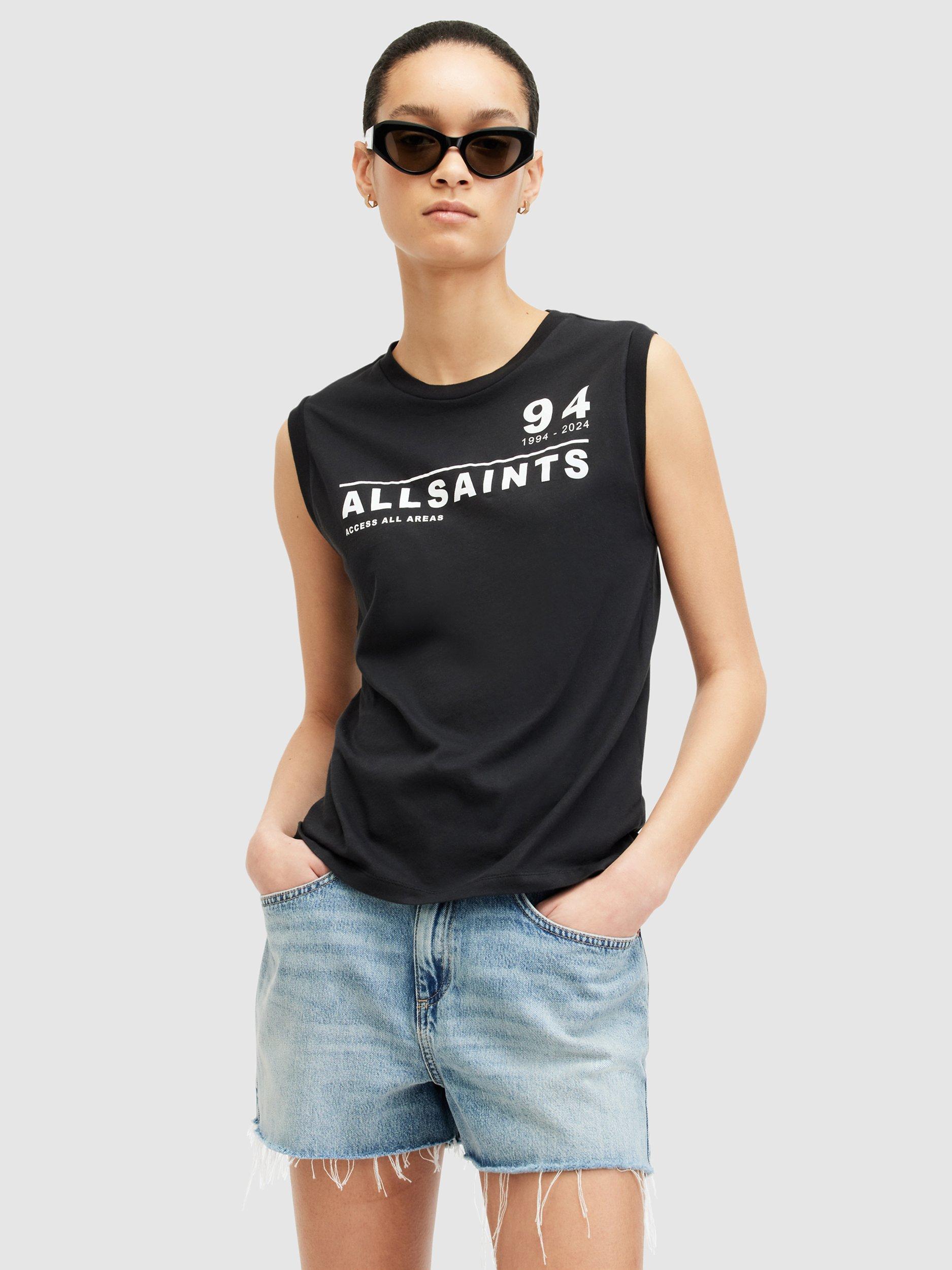 AllSaints Imogen Logo Print Tank Top, Black