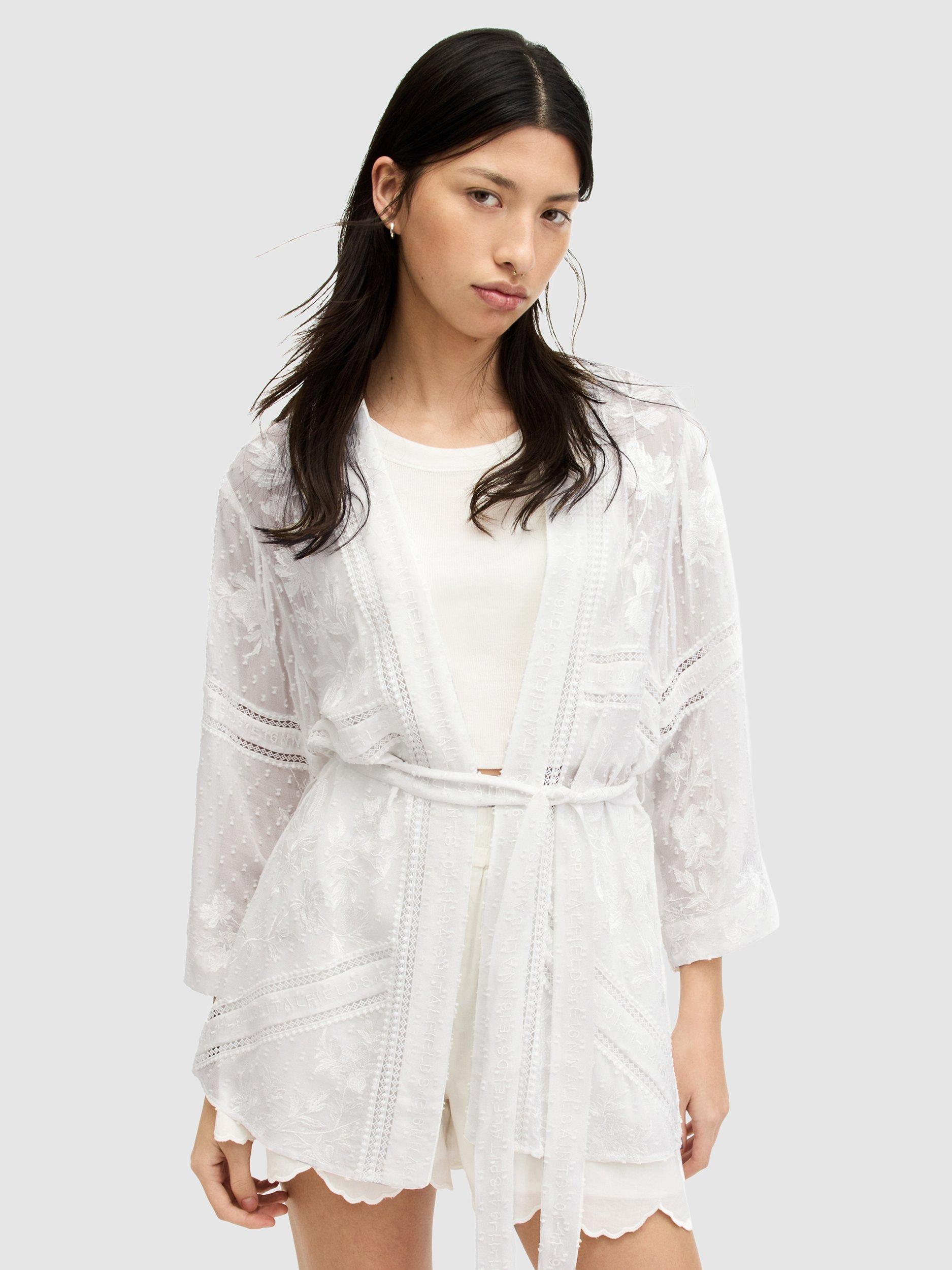 AllSaints Carina Embroidered Kimono, White