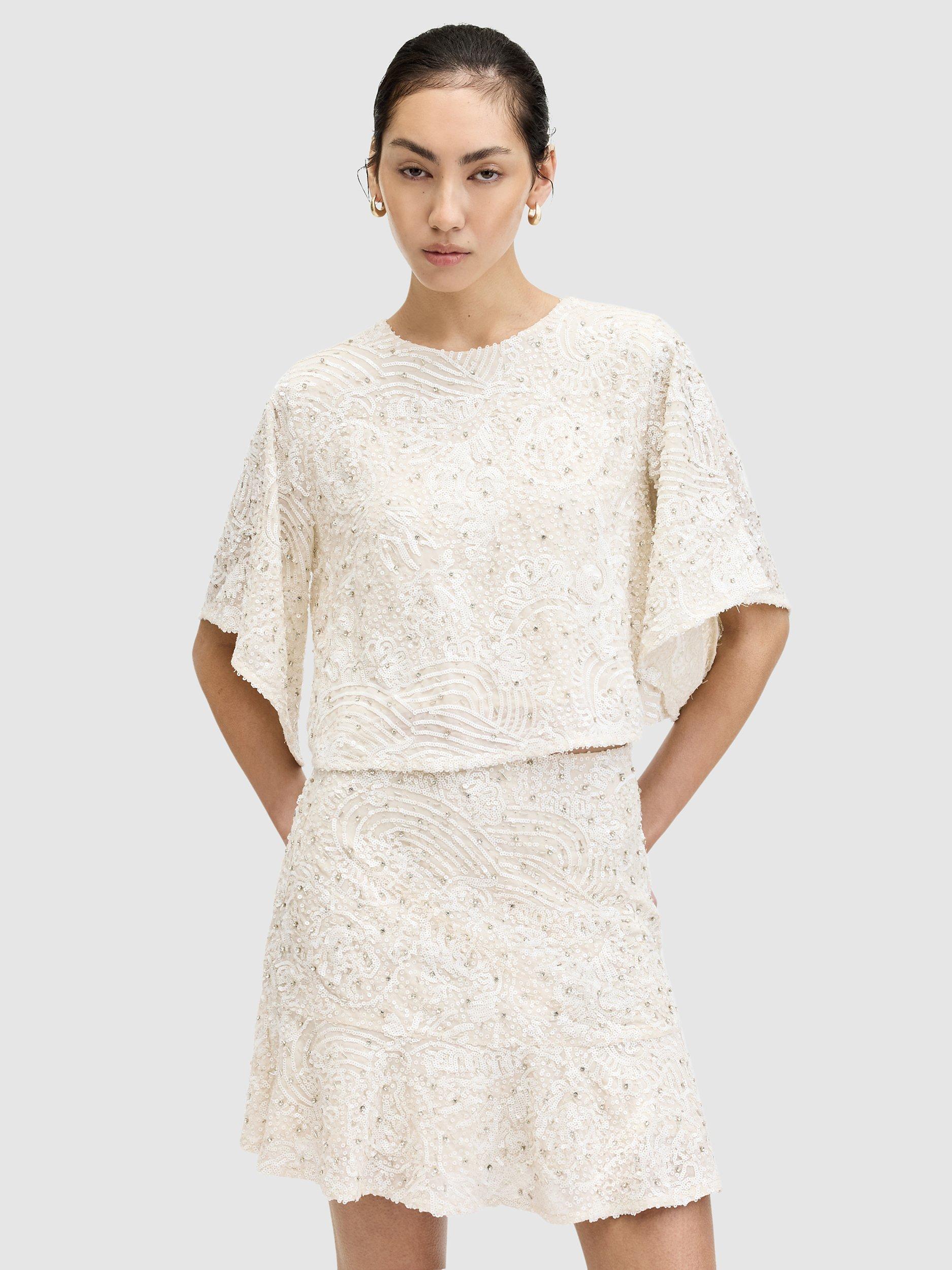 AllSaints Ivy Embellished Top, Ecru White
