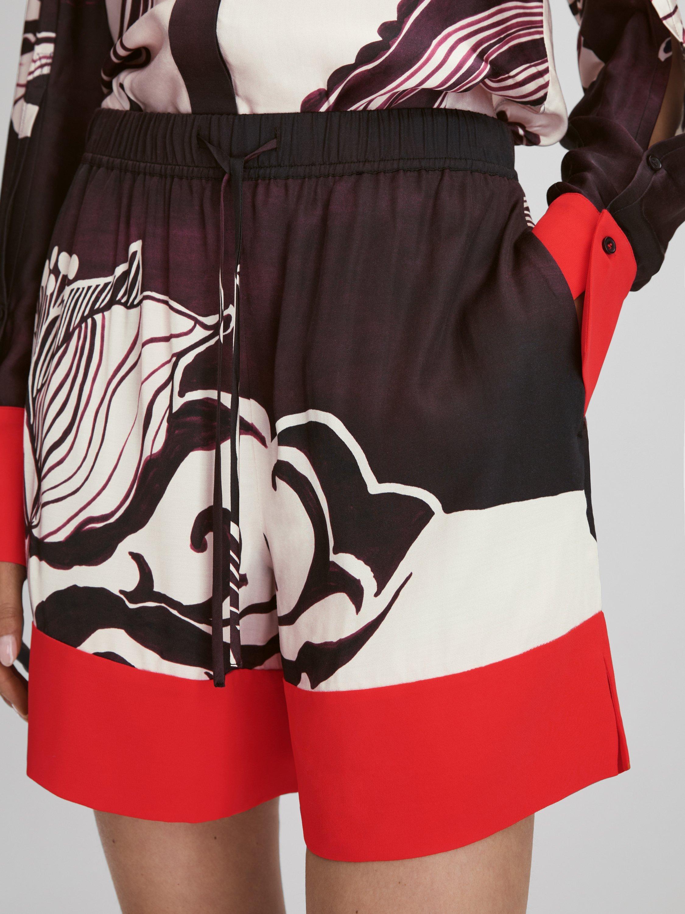 Reiss Fallon Abstract Print Drawstring Shorts, Burgundy/Multi