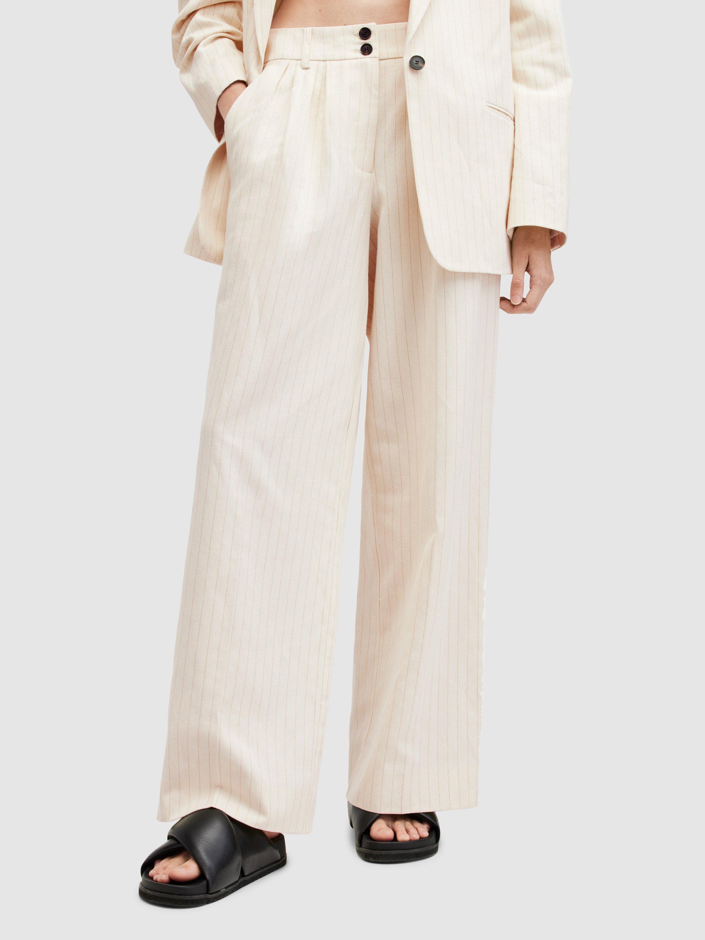AllSaints Payton Wide Leg Pinstripe Trousers, Cream