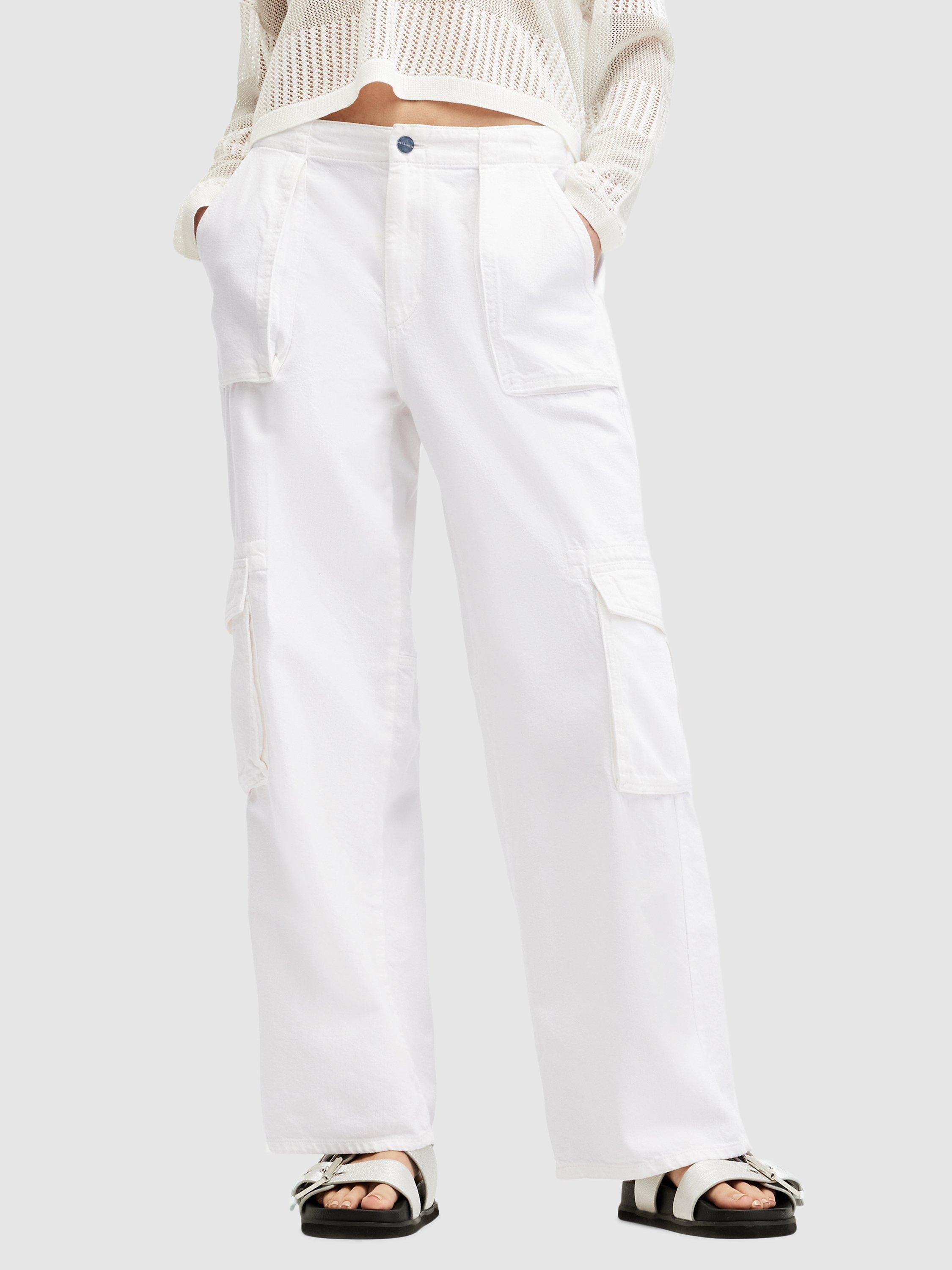 AllSaints Frieda Straight Leg Cargo Trousers, Off White