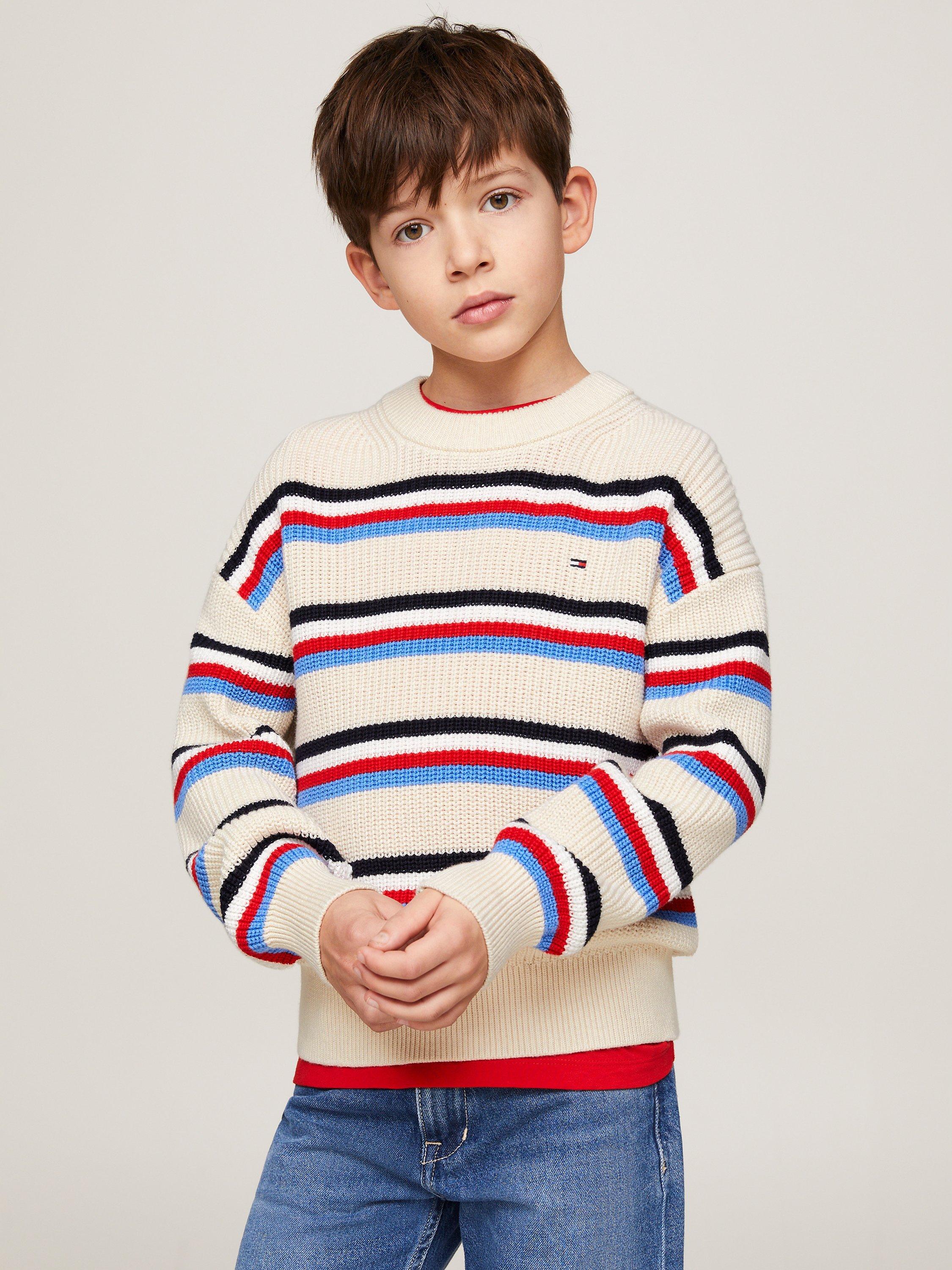 Tommy Hilfiger Kids' Cotton Stripe Jumper, Calico Heather