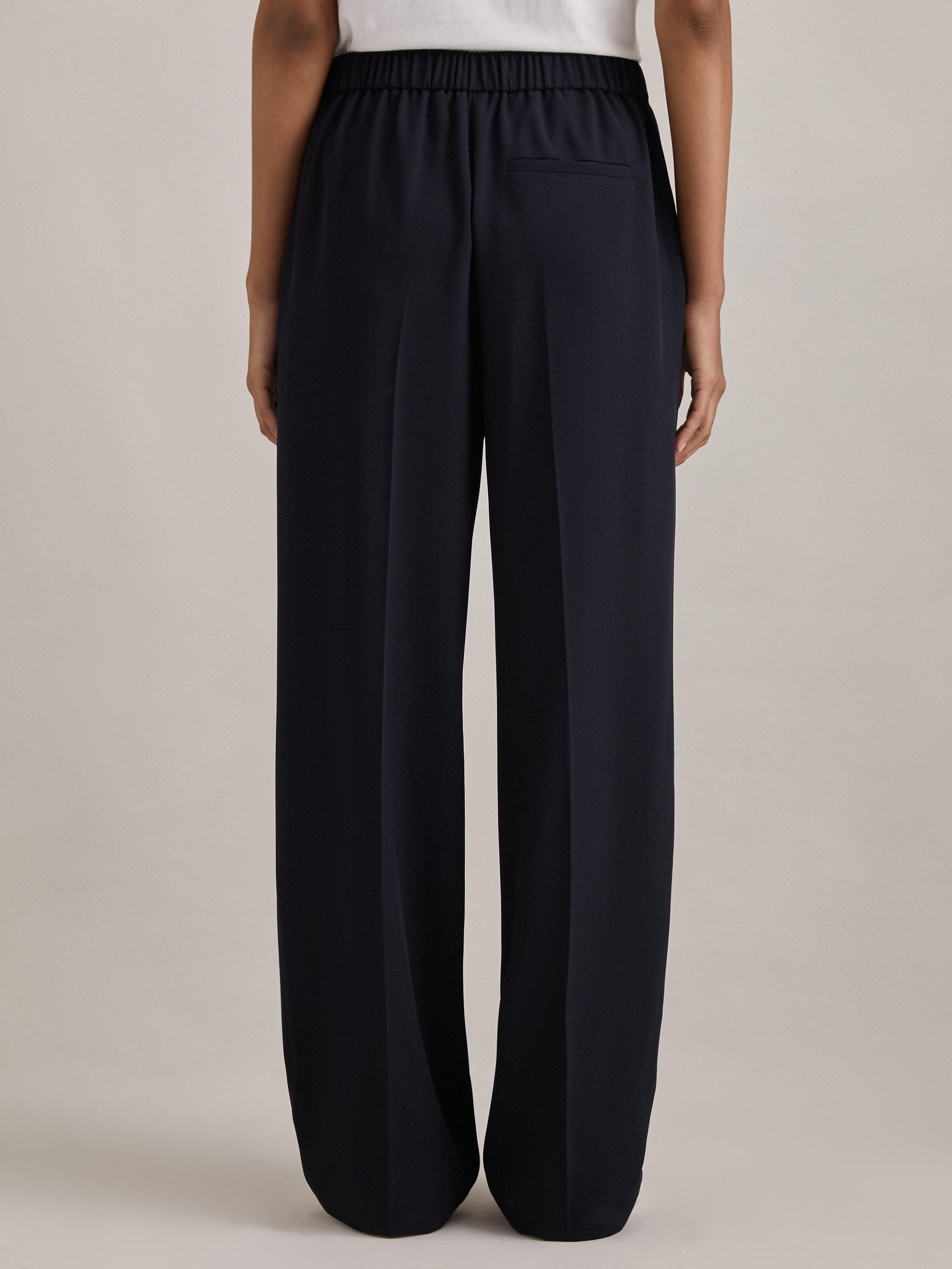Product image 2 of 5, which shows Reiss Eden Wide Leg Trousers, Navy, 14R