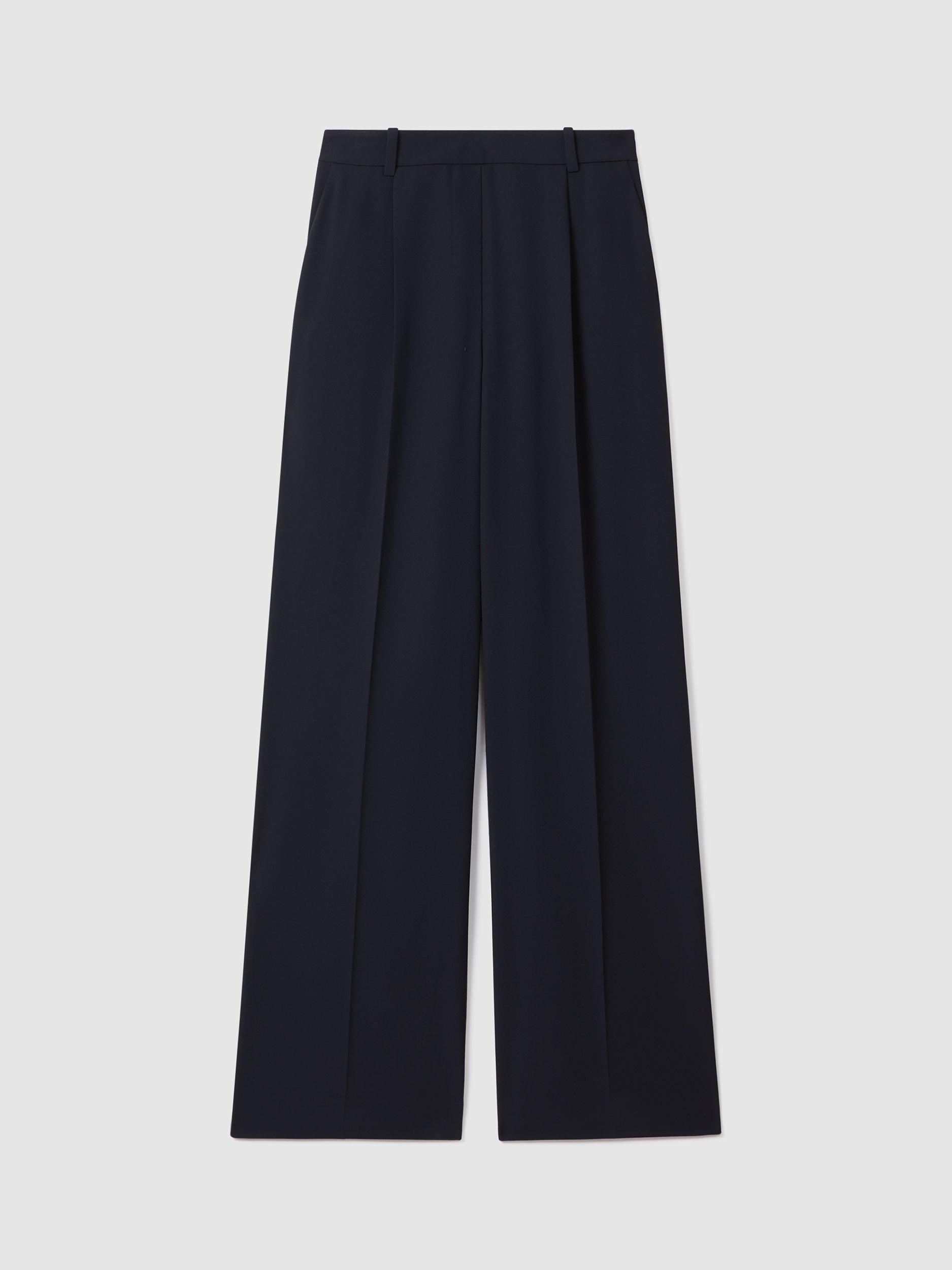 Product image 5 of 5, which shows Reiss Eden Wide Leg Trousers, Navy, 14R