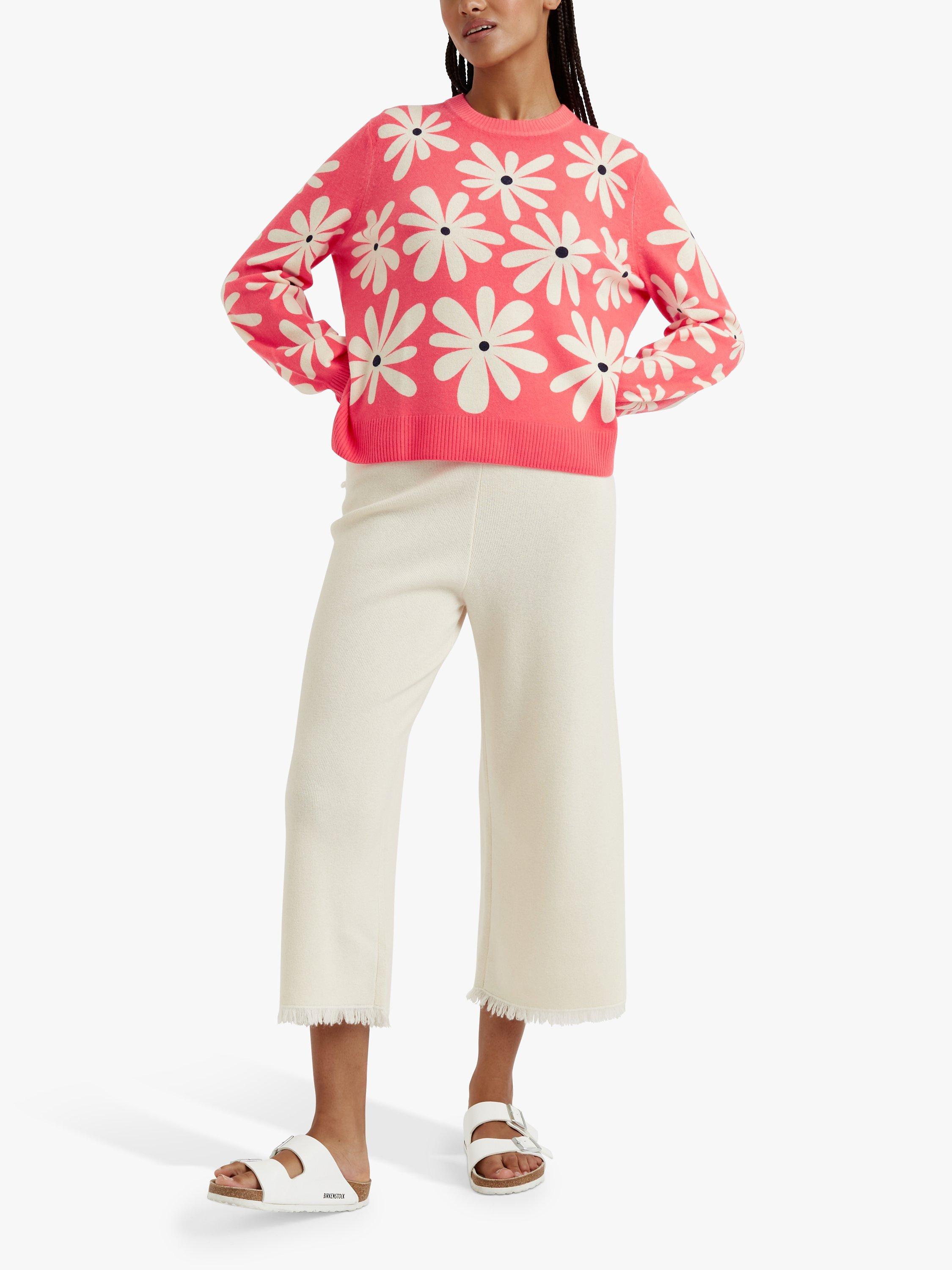 Product image 1 of 3, which shows Chinti & Parker Cashmere Blend Daisy Jumper, Coral/Multi, XS