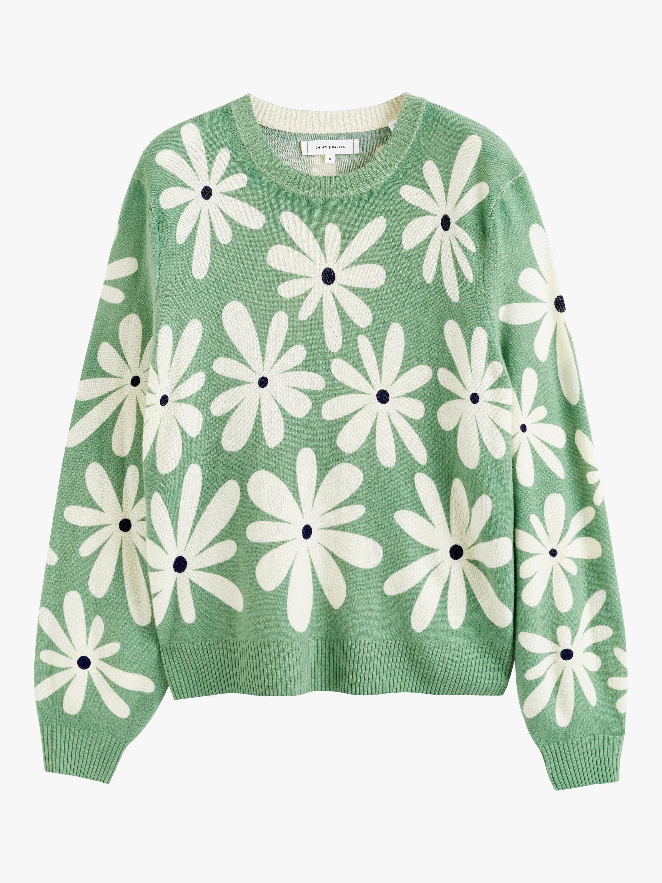 Product image 3 of 3, which shows Chinti & Parker Cashmere Blend Daisy Jumper, Pistachio/Multi, XS
