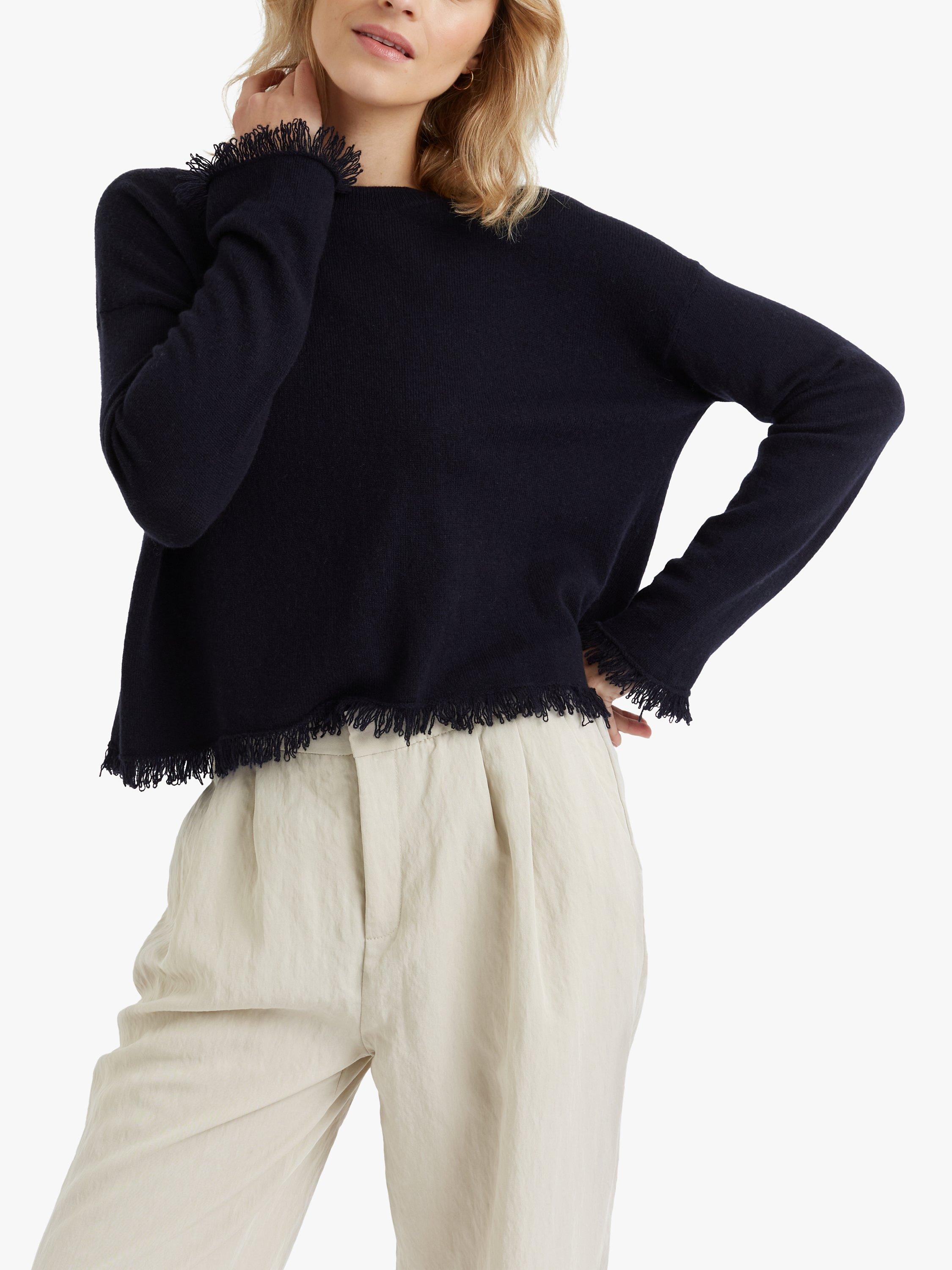 Product image 1 of 3, which shows Chinti & Parker Cashmere Blend Fringe Detail Jumper, Navy, XS