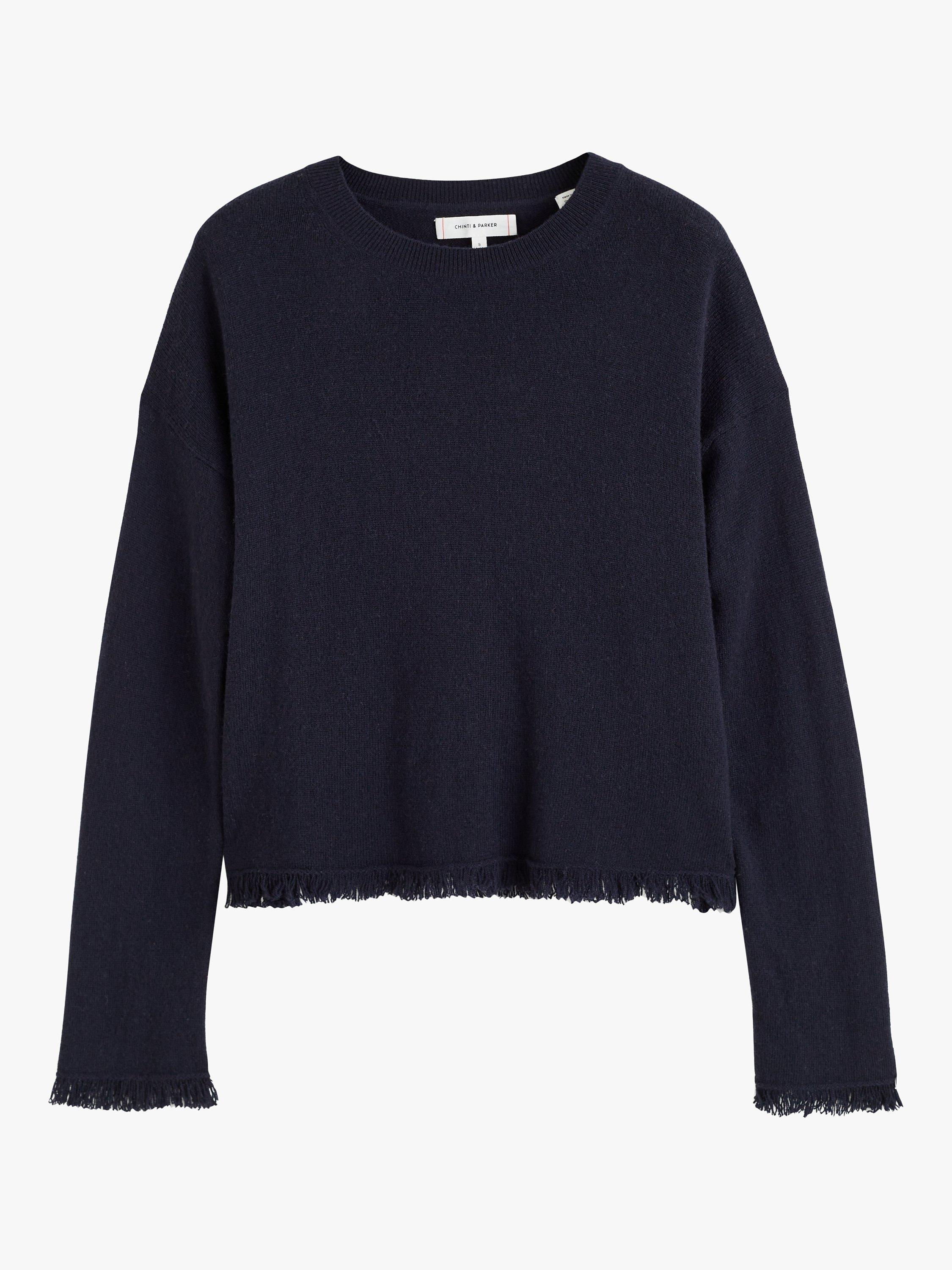 Product image 3 of 3, which shows Chinti & Parker Cashmere Blend Fringe Detail Jumper, Navy, XS