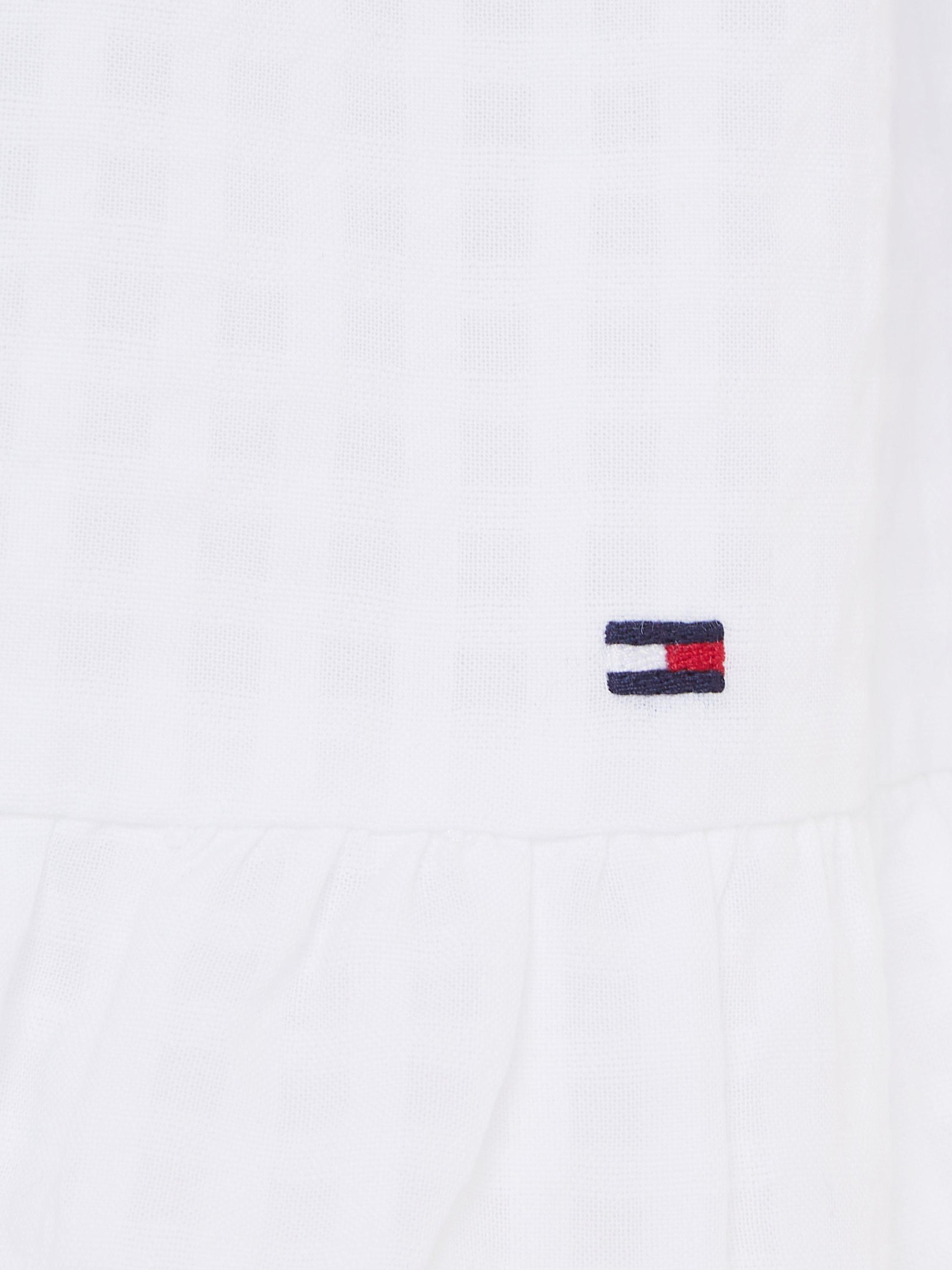 Product image 4 of 5, which shows Tommy Hilfiger Kids' Seersucker Gingham Texture Frill Detail Dress, White, 4 years