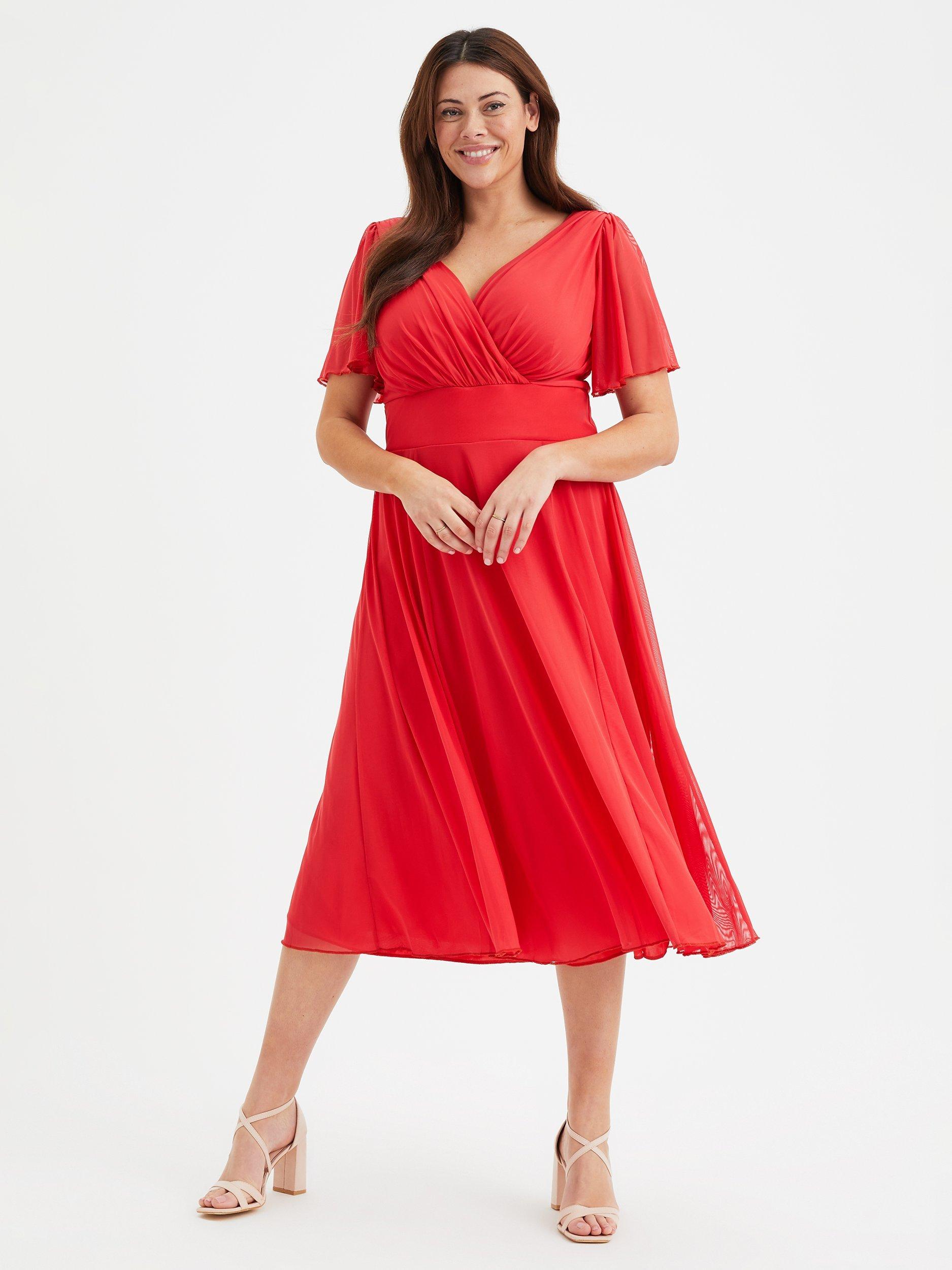 Product image 1 of 4, which shows Scarlett & Jo Victoria Angel Sleeve Midi Dress, Scarlet Red, 12