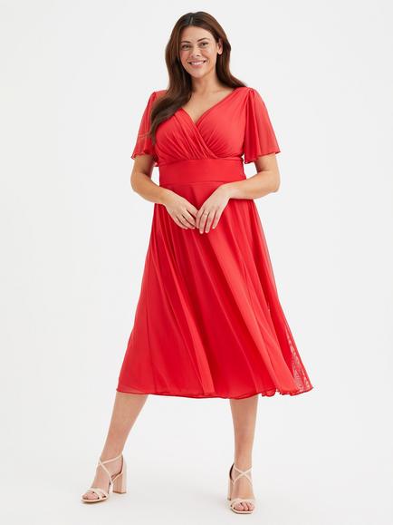 Scarlett & Jo Victoria Angel Sleeve Midi Dress, Scarlet Red