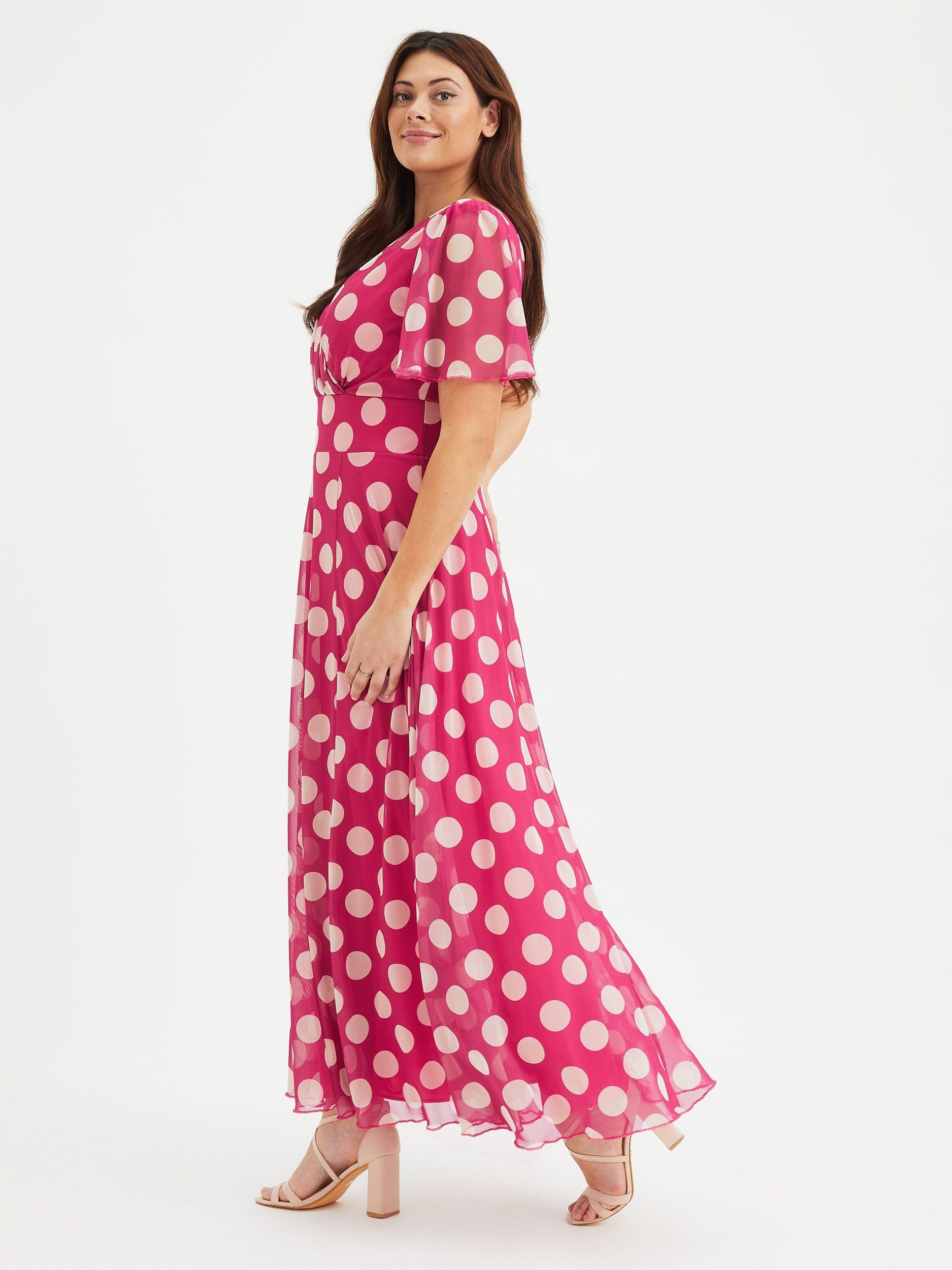 Product image 3 of 4, which shows Scarlett & Jo Isabelle Polka Dot Maxi Dress, Cerise/Cream, 12