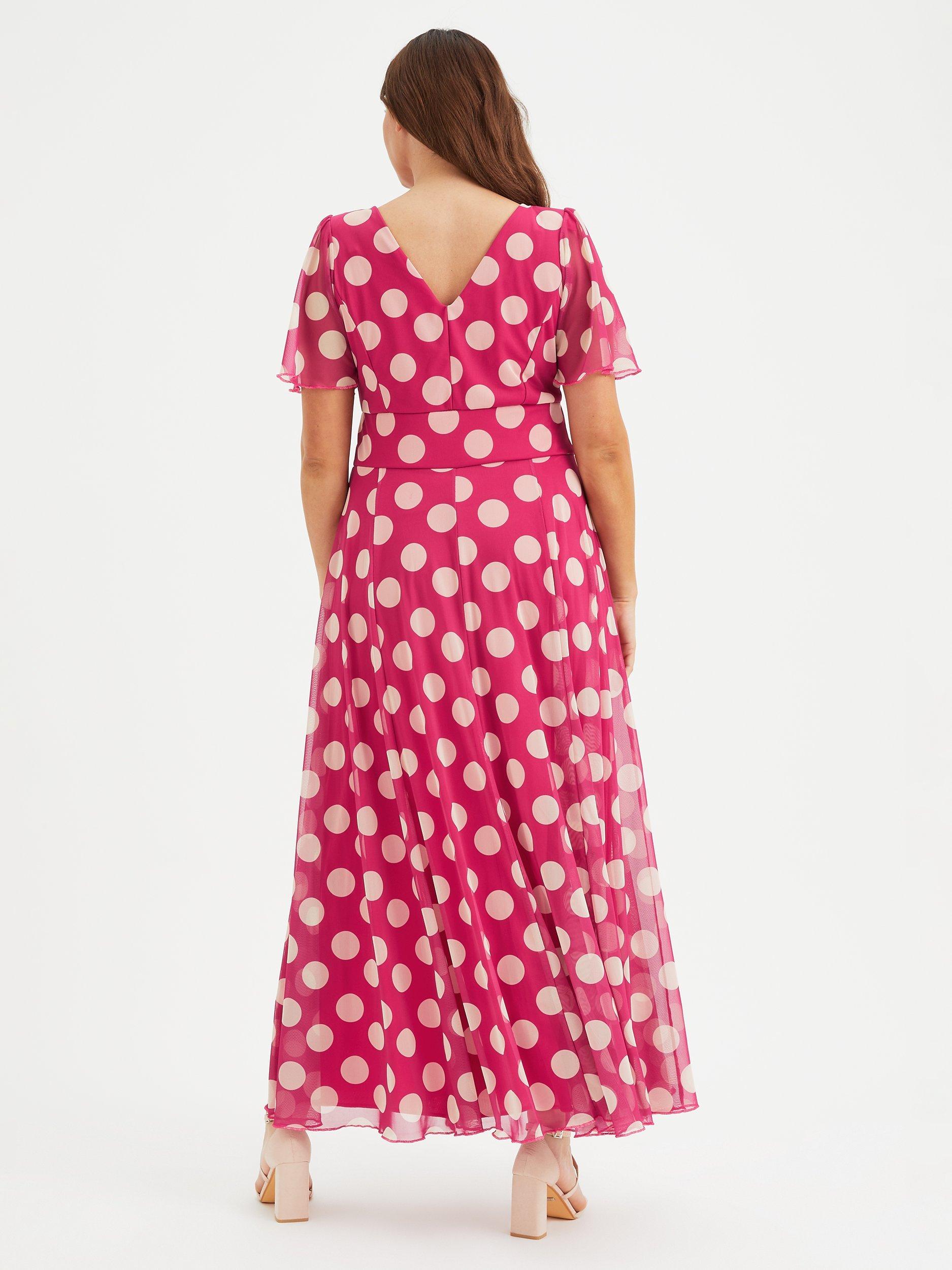 Product image 4 of 4, which shows Scarlett & Jo Isabelle Polka Dot Maxi Dress, Cerise/Cream, 12