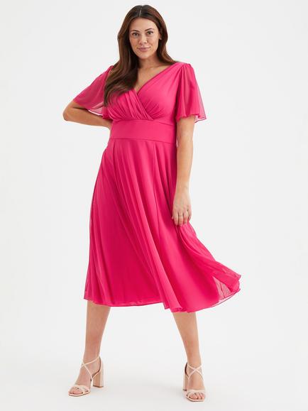 Scarlett & Jo Victoria Angel Sleeve Midi Dress, Cerise