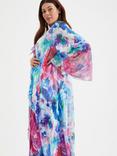 Scarlett & Jo Large Floral Print Waterfall Neck Kimono, Ivory/Pink/Blue